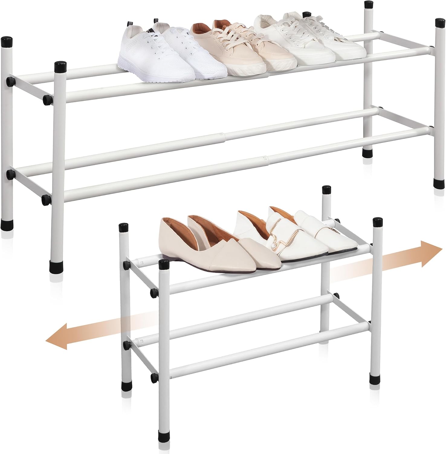 STORAGE MANIAC Expandable Shoe Rack, Stackable Shoe Rack for Closet, Small Shoe Rack Organizer for Entryway, Adjustable Shoe Rack for Garage, Shoe Rack for Front Door, Metal Shoe Rack, White 2 Tier