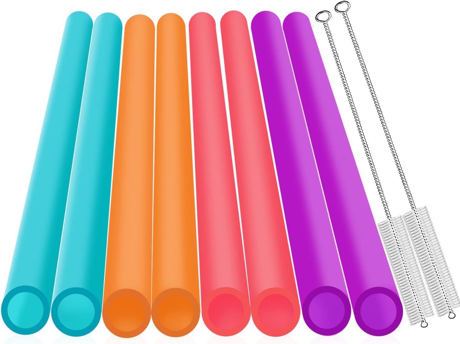 Extra Wide 0.51 inches Reusable Hard Smoothie Straws, Great for Bubble Tea, Boba Tea Milkshakes,10.25 Inches Long, 8 Pieces Jumbo Eco-Friendly Plastic Straws 2 Cleaning Brushes 1 Storage Bag BPA Free
