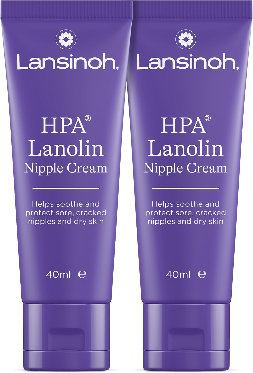 Lansinoh HPA Lanolin Nipple Cream - 2 x 40ml - Sore Nipples Cracked Skin Breast Feeding 100% Natural Hypoallergenic Tasteless & Odourless BPA BPS-free Breastfeeding Hospital Bag Maternity Essentials