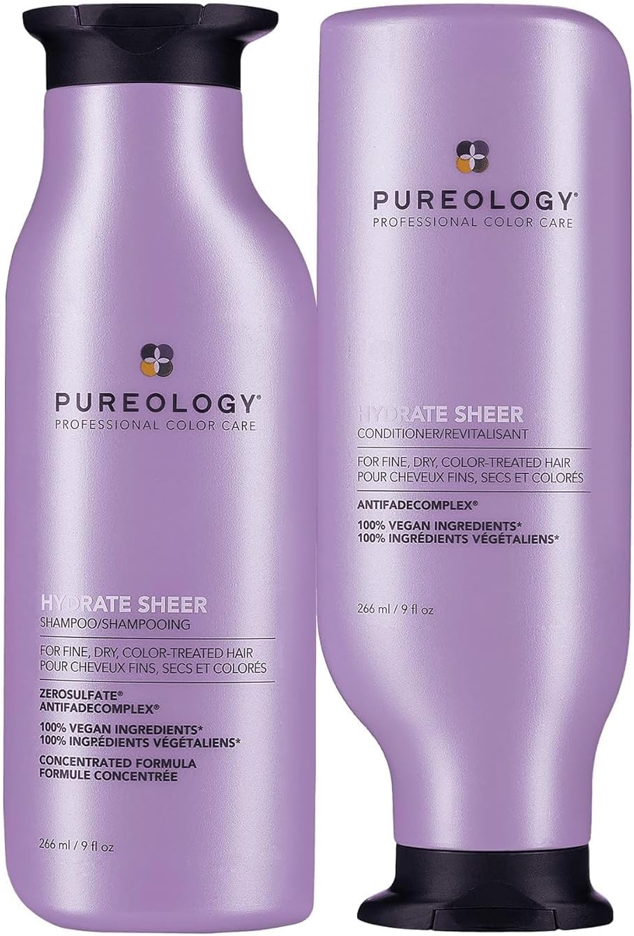 Pureology | Hydrate Sheer | Moisturising Shampoo and Conditioner Duo Set, For Fine, Colour Treated Hair, Vegan