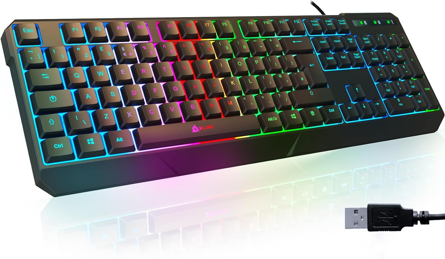 KLIM Chroma Gaming Keyboard UK Layout + Slim, Durable, Ergonomic, Quiet, Water Resistant, Silent Keys, USB + Wired Backlit Keyboard for Laptop PC Mac Gamer PS4 keyboard + NEW VERSION + Black