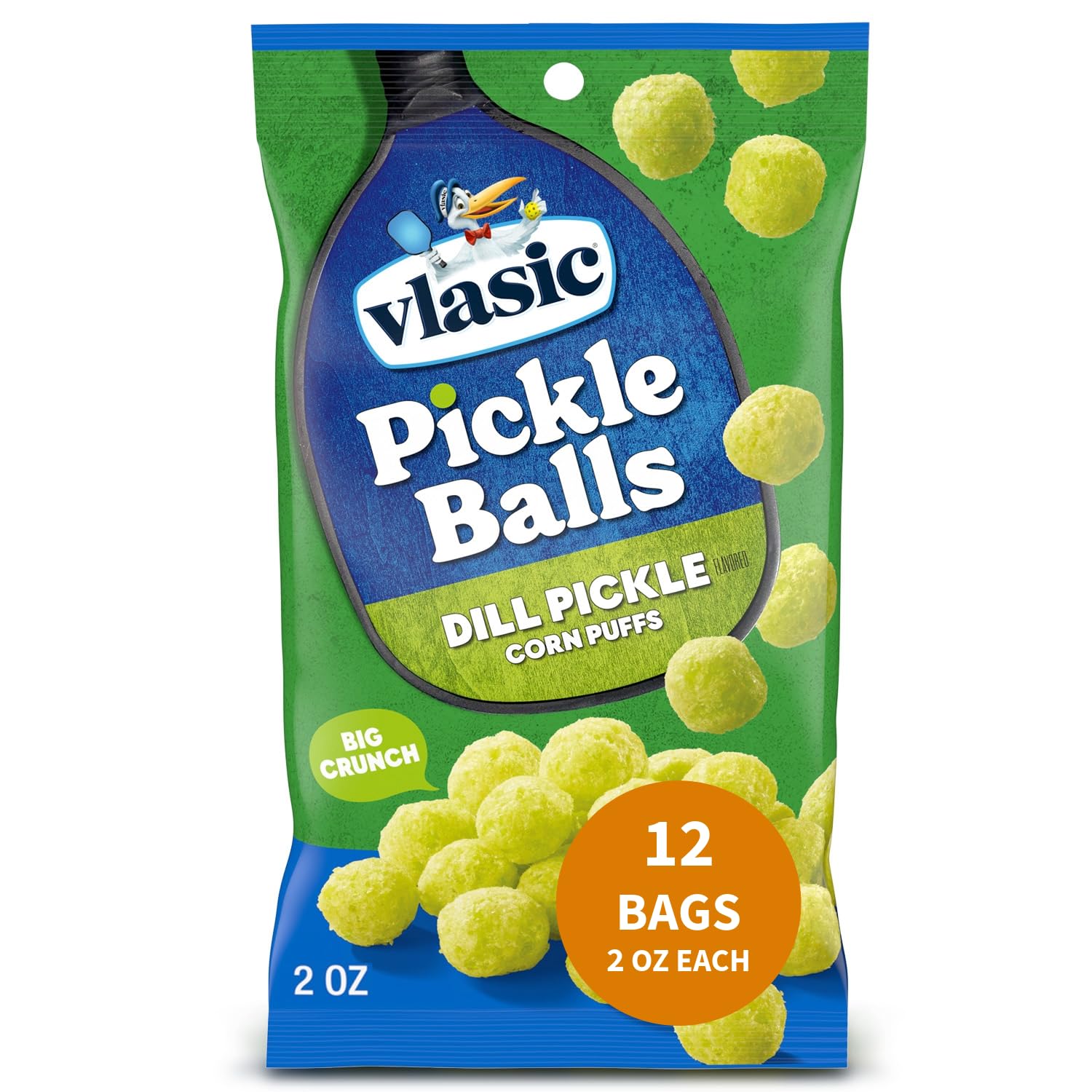 Vlasic Pickle Balls, Dill Pickle Flavored Corn Puffs, Stocking Stuffer, 2 oz. (Pack of 12)