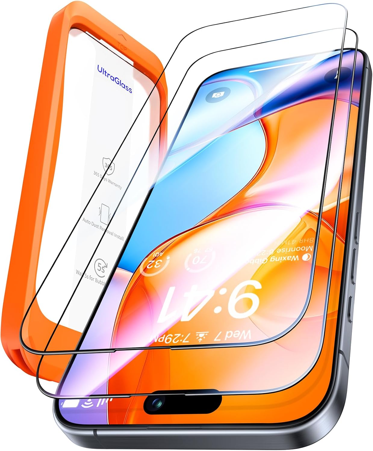 UltraGlass Top 9H+ Glass for iPhone 15 Pro Screen Protector [Military Grade Shatterproof & Longest Durable] Screen Protector 15 Pro Tempered Glass Full Coverage, 2 Packs