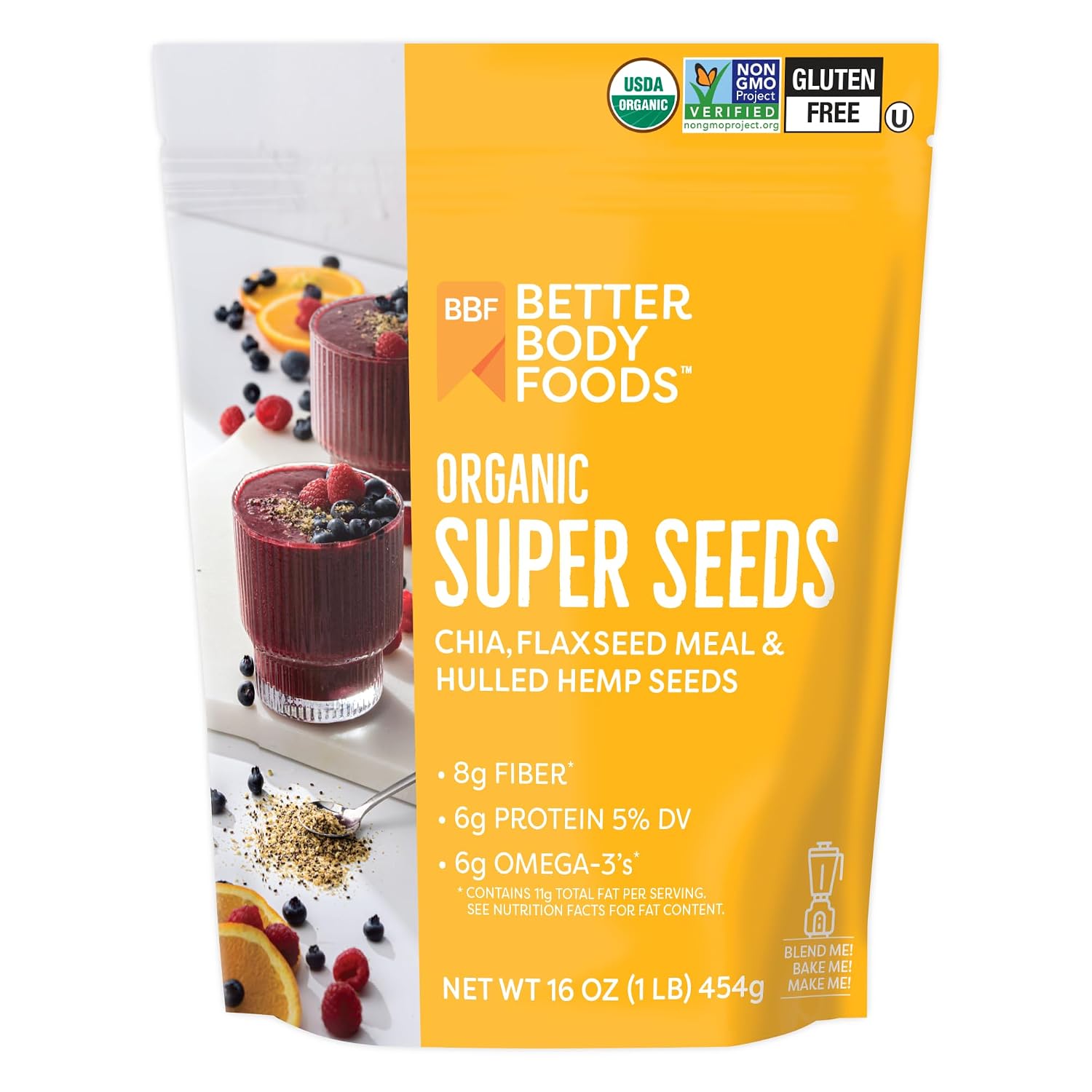 BBF Organic Super Seeds Blend 1 lb, Chia Seeds, Flax Seeds, Hemp Hearts