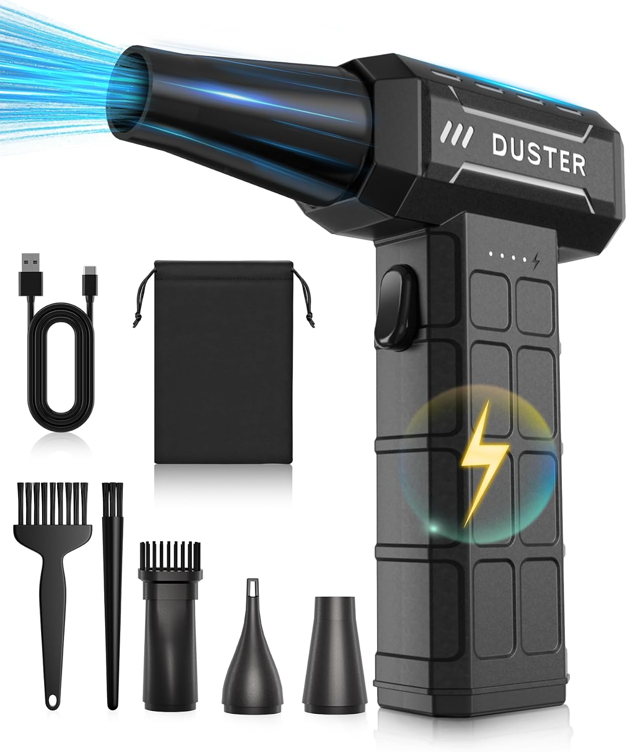 Compressed Air Duster-150,000RPM Electric Cleaner, Rechargeable Cordless Air Blower for Keyboard, PC, Electric Devices Cleaning, Turbo Jet Dry Replace Canned Air Compressed Air Cans (Black)