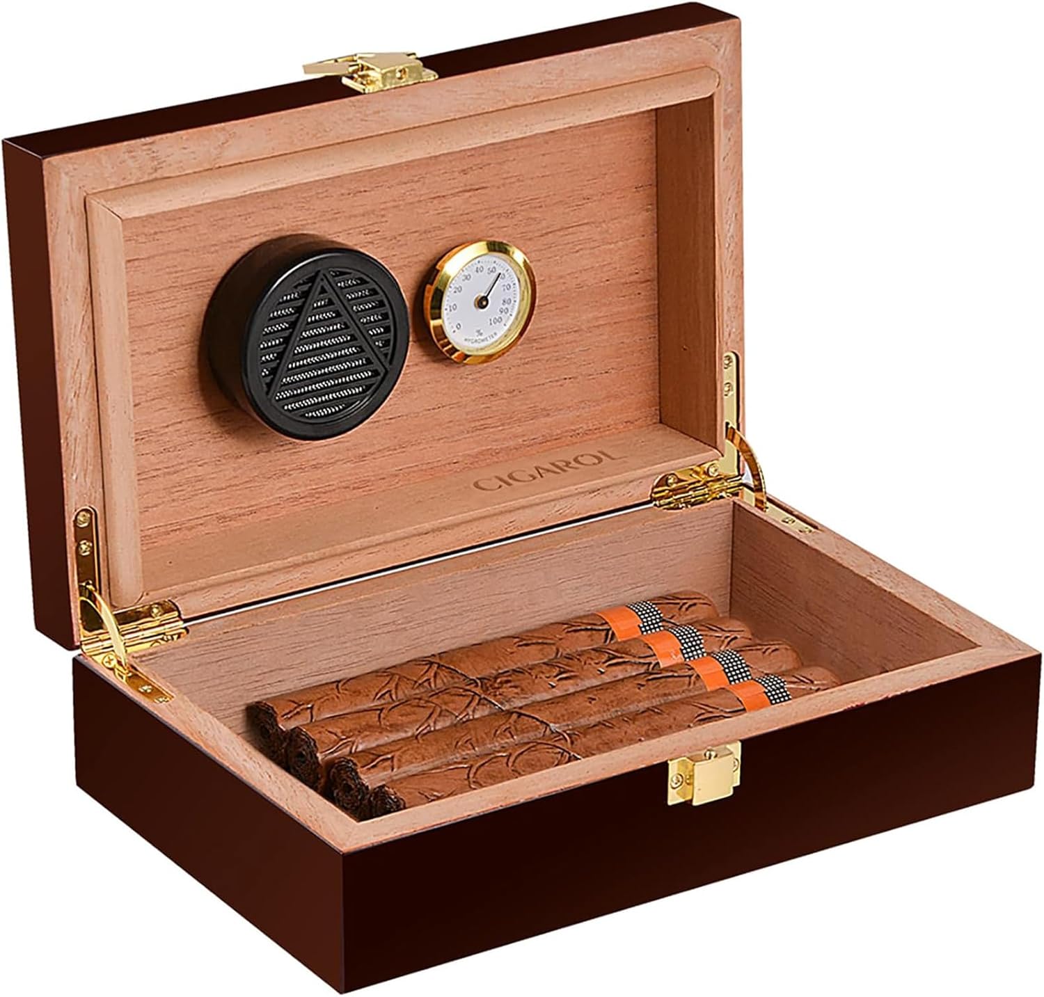 Volenx Desktop Cigar Humidor for 15-20 Cigars, Super Sealing Humidor Cigar Box Travel, Handcraft Spanish Cedar Wood Cigar Case Cigar Accessories Gift Box with Hygrometer and Humidifier