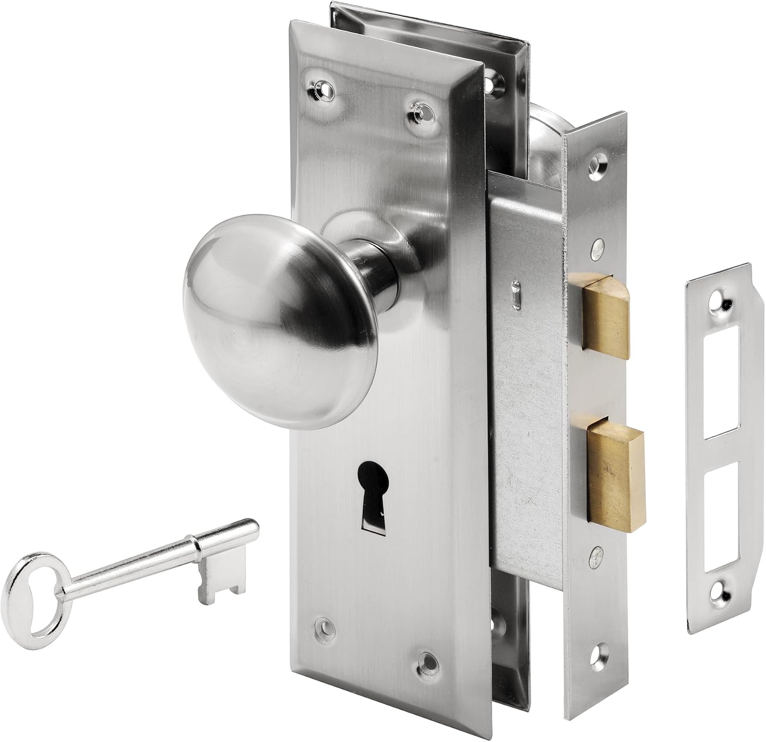 Prime-Line Keyed Mortise Lock Set, Satin Nickel Knob, Interior Doors