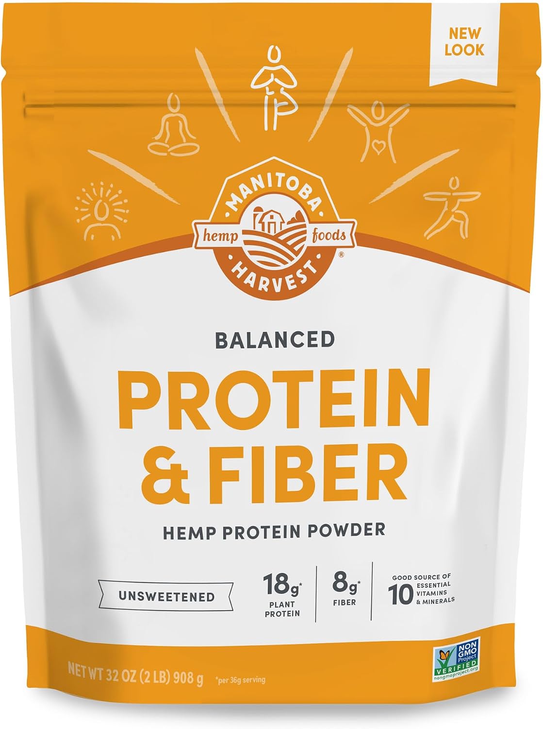 Manitoba Harvest Hemp Yeah Balanced Protein and Fiber Powder, Unsweetened, Keto Friendly, Preservative Free, Non GMO, 32 Ounce (Pack of 1), Packaging May Vary