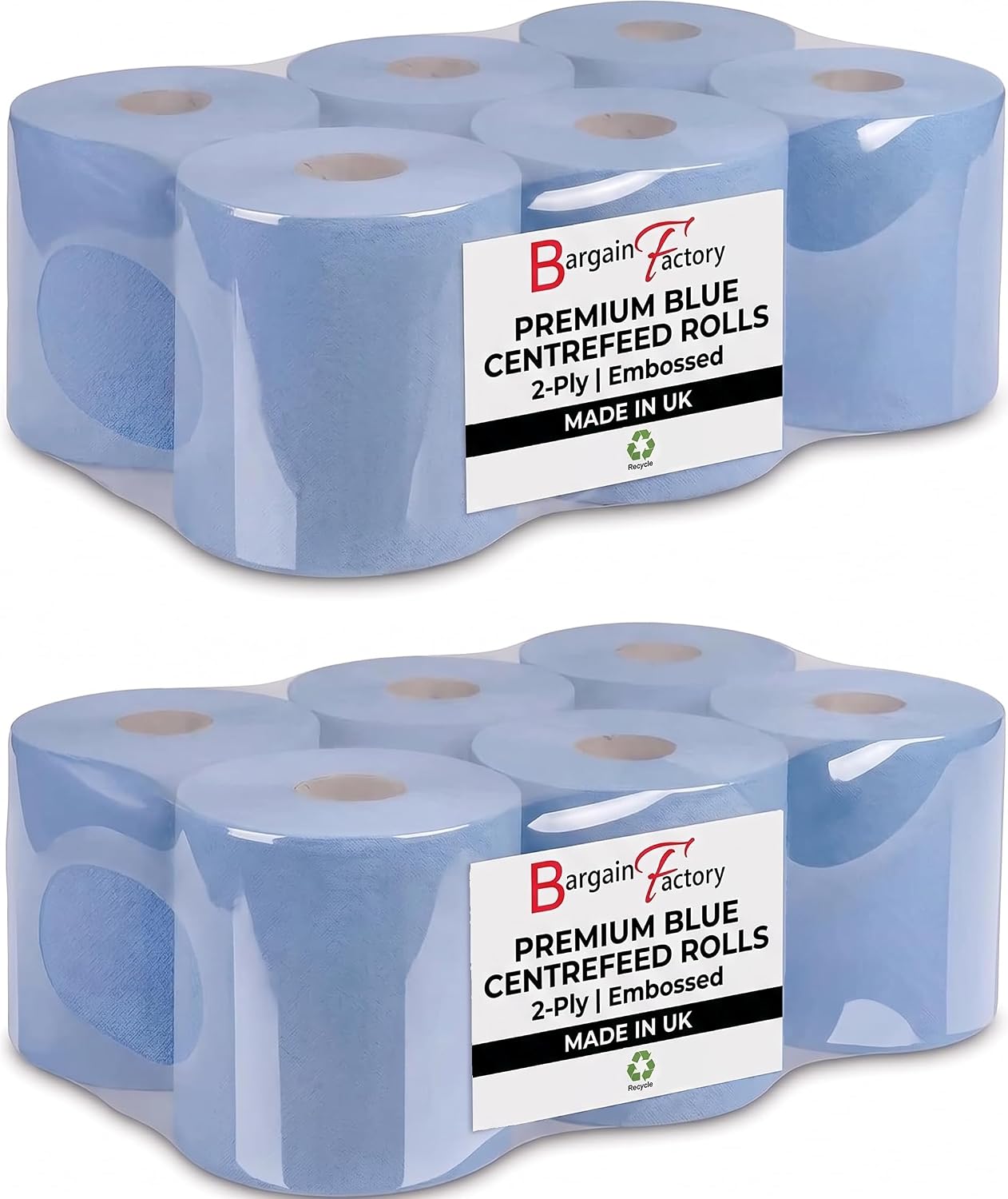 Bargain Factory 12 x Blue Centrefeed Rolls Premium Quality 2 Ply Embossed Paper Towels Hand Towel Rolls, Pack of 12 Tissue Rolls Strong & Absorbent Perfect for Commercial & Kitchen Use Cleaning Toilet