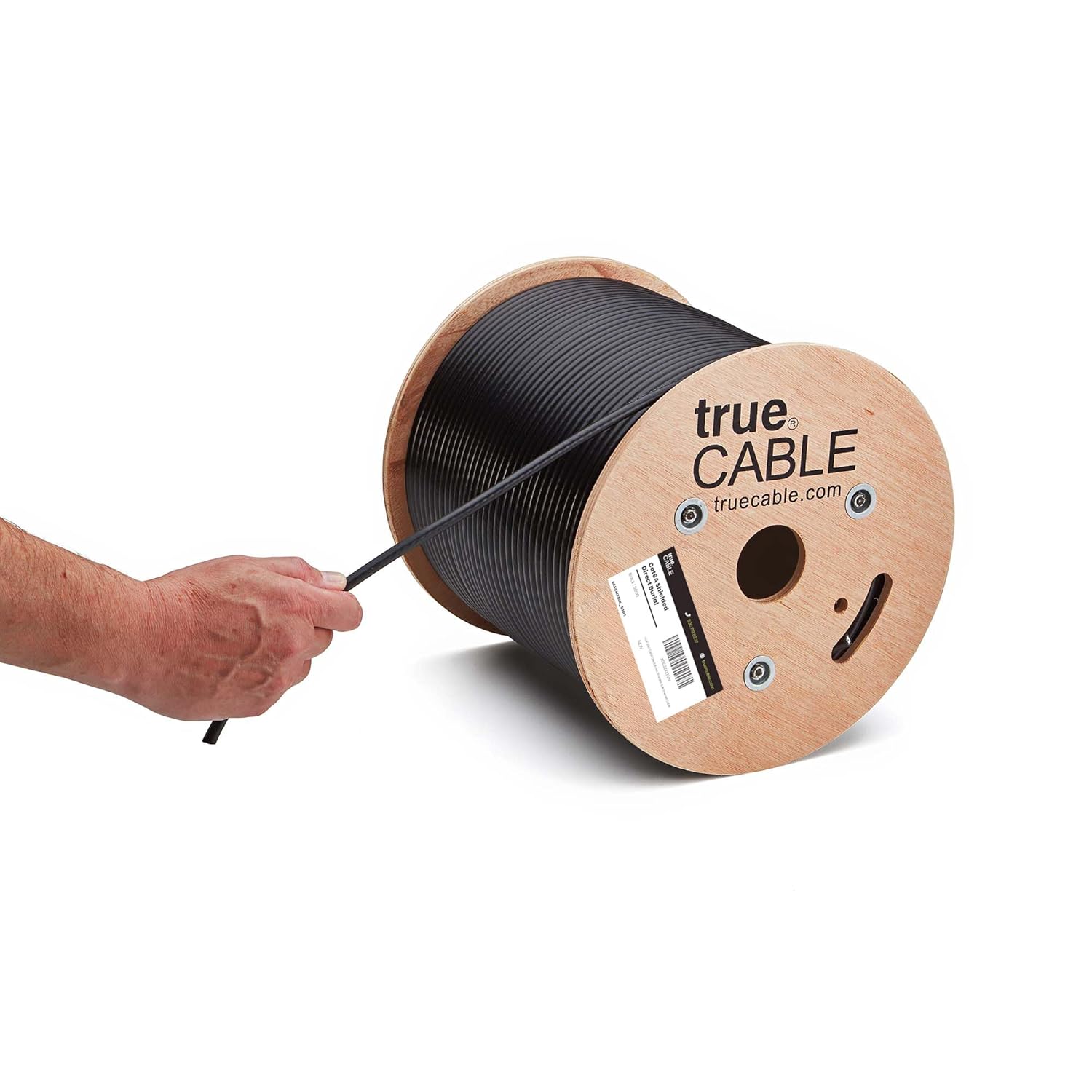 TRUE CABLE Cat6A Direct Burial Bulk Ethernet Cable, Shielded F/UTP, 500ft, Black, Waterproof, Outdoor OSP Jacket, 23AWG Solid Bare Copper, 750MHz, PoE++ 100W