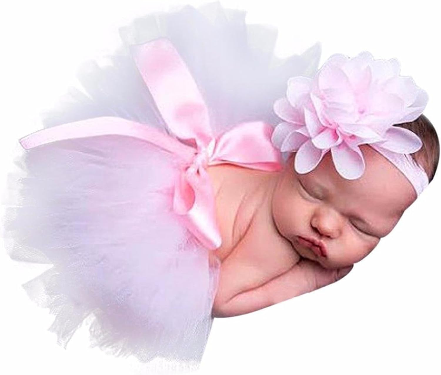 BlingKingdom Newborn Baby Girls Photo Photography Prop Tutu Skirt Dress Headband 0-4 Month (Pink)