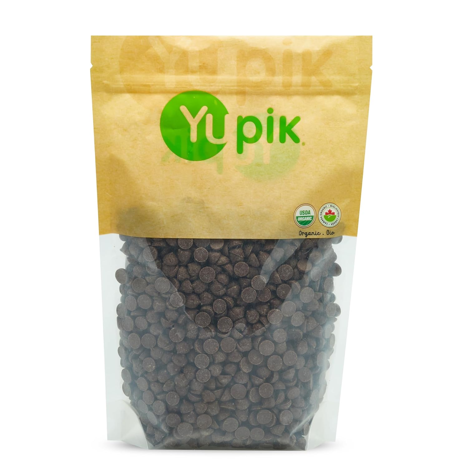 Yupik Organic Dark Chocolate Chips, 70% Cacao, 2.2 lb (35.2 oz), Gluten-Free, GMO-Free, Kosher, Vegan, Dairy-Free, Regular Size, Rich Dark Chocolate, Melts Smoothly, For Snacking, Baking & Topping