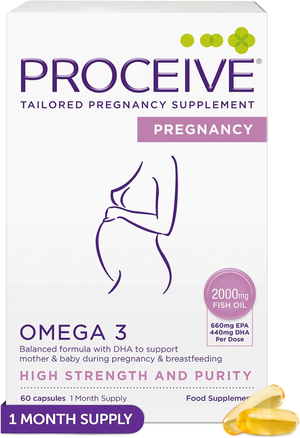 Proceive® Pregnancy Omega 3 High Strength & Pure Fish Oil Capsules for Women, Prenatal DHA & EPA Supplement for Pregnancy and Breastfeeding Mums, 2000mg Omega 3 Supplement, 1 Month Supply, 60 Capsules