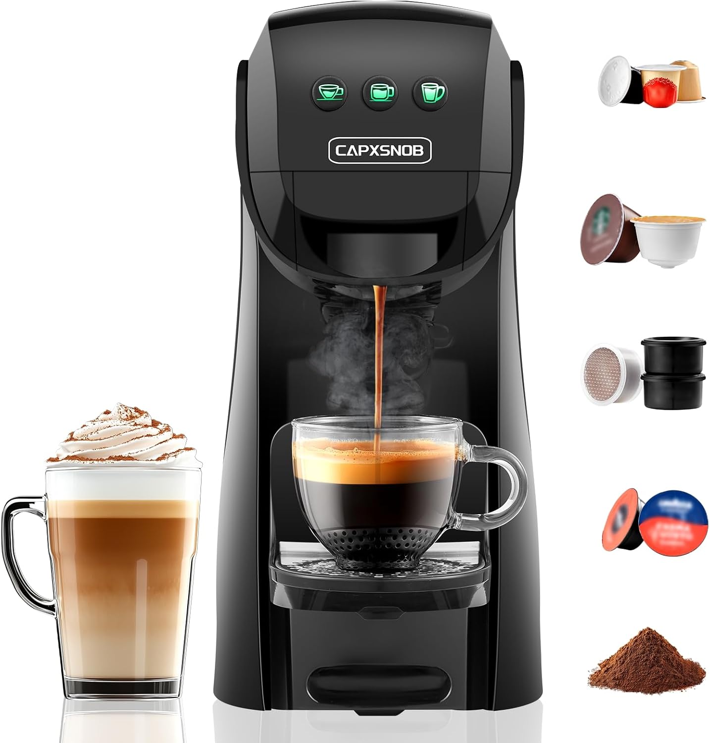 Warriors1 5 in 1 Pod Coffee Machines for Nespresso Original, Dolce Gusto, Lavazza A Modo Mio, Espresso Point Capsule and Ground Coffee, 20Bar, 0.8L, Automatic Small Coffee Machine for Home and Office