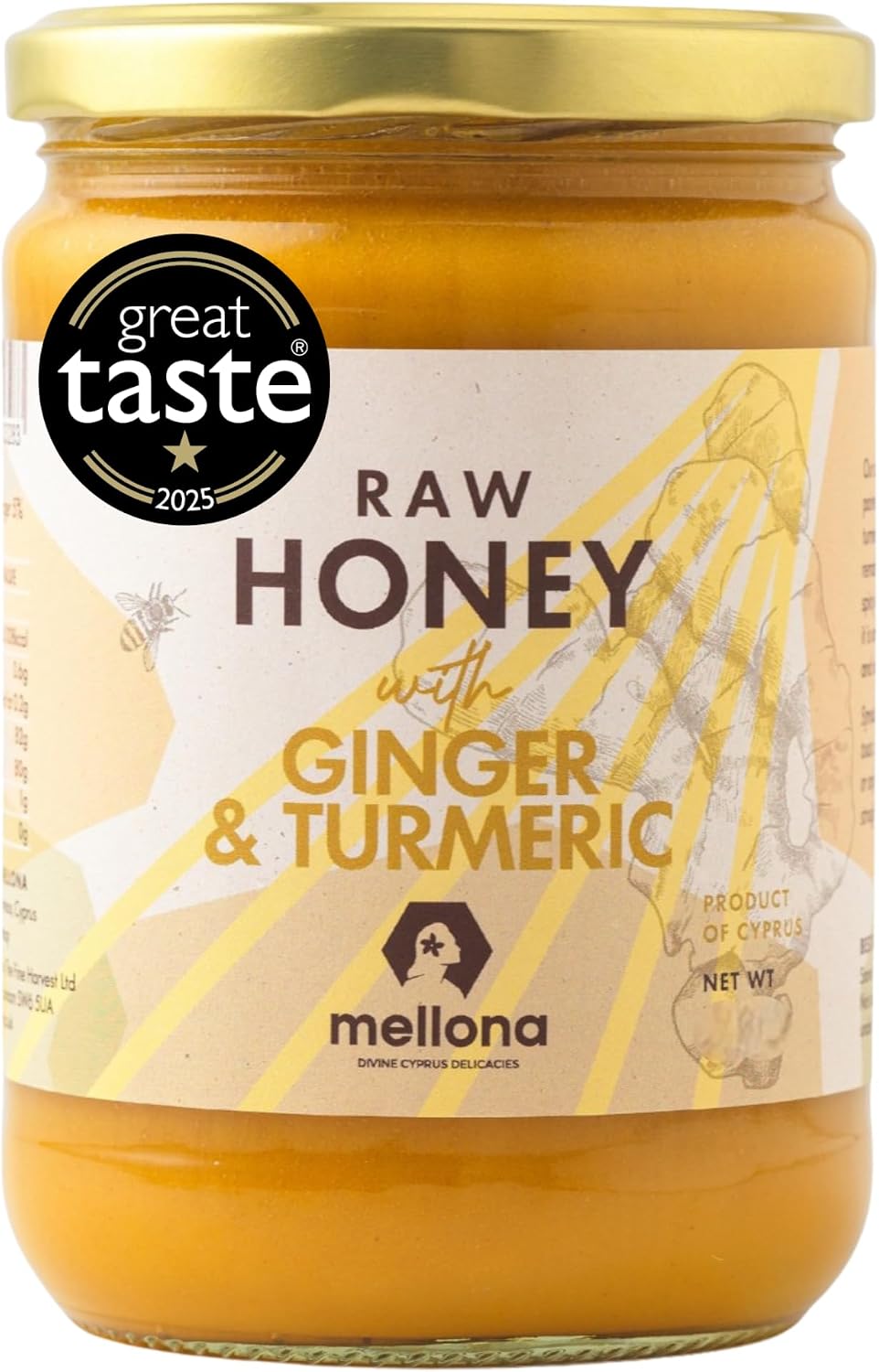 Mellona 100% Raw & Natural Creamy Golden Honey With Ginger & Turmeric, Unheated & Unfiltered, 1KG