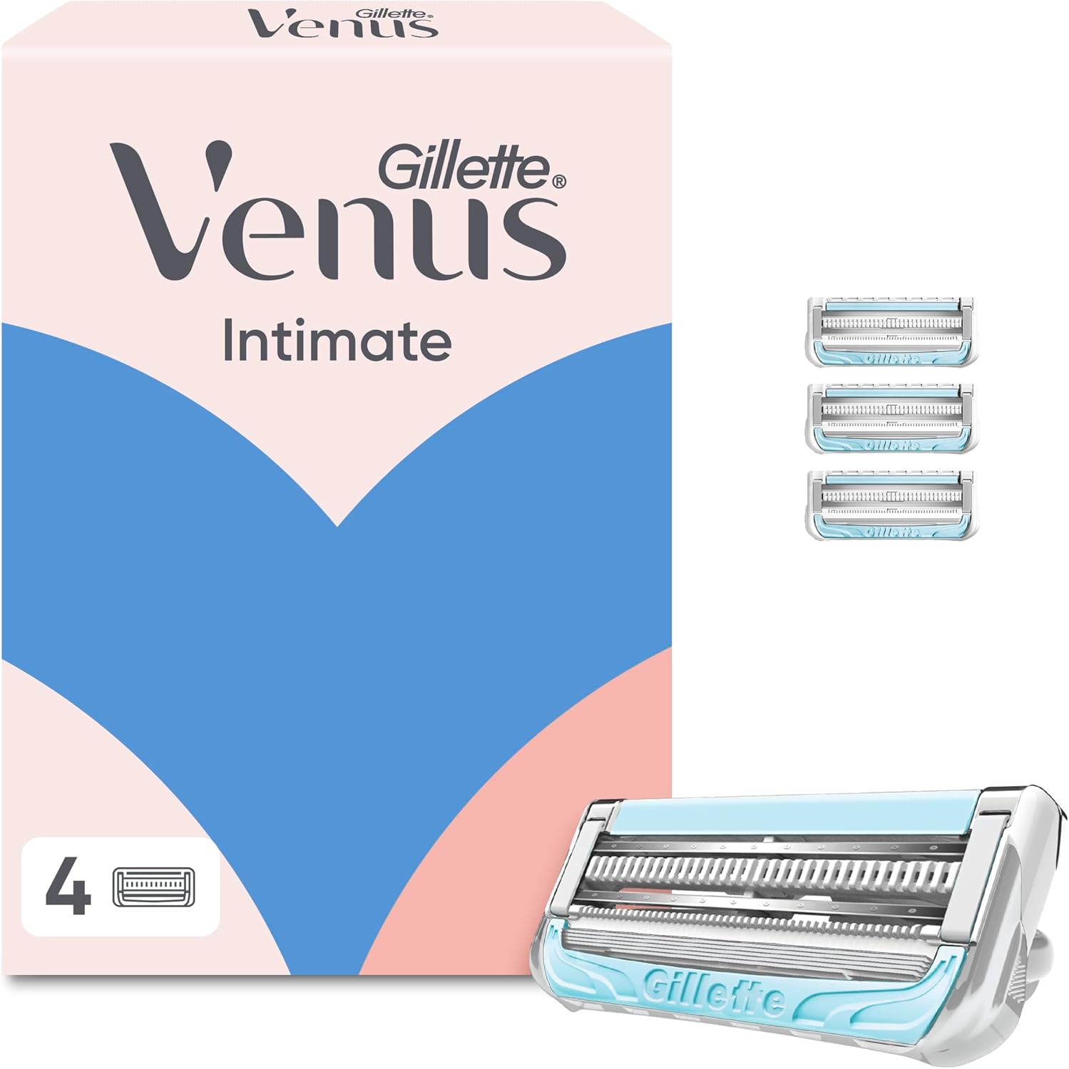 Gillette Venus for Pubic Hair and Skin Razor Blade Refills, Pack of 4, Irritation Defence Bar, Sharp Precision Blades, Aloe Infused, Designed for Sensitive and Tricky Areas