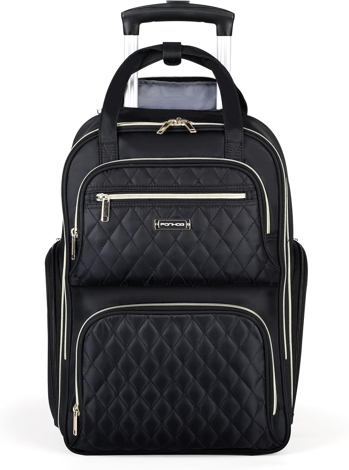 Ponhog Rolling Laptop Travel Backpack with Wheels for Women - 15.6 Inch Laptop Wheeled Backpack, Carry on Trolley Suitcase Black Computer Bag for Adults Business College Work Overnight,Black