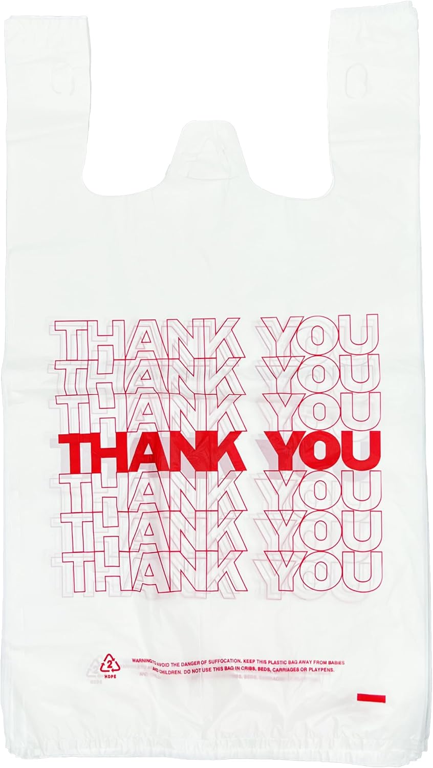 Thank You plastic bags with handles(500 count),shopping,grocery T-shirt bags for small business,11.5" X 6.25" X 21", 15mic, 0.6 Mil