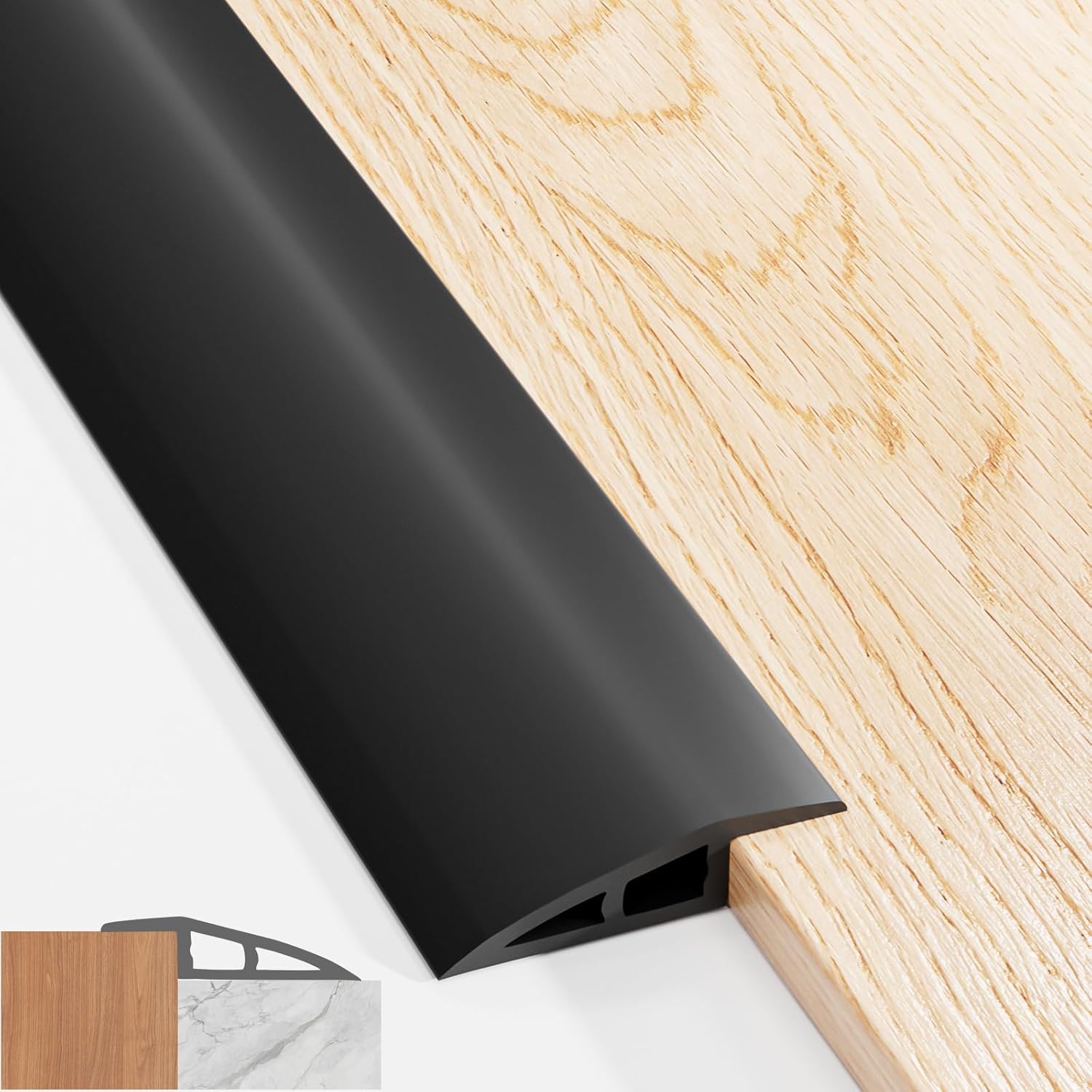 Self Adhesive Threshold Strips for Doorways, 100x5cm PVC Door Threshold Strip, Floor Transition Strips for Heights between 5 mm and 10 mm, Waterproof Carpet to Laminate Door Strip (Black)
