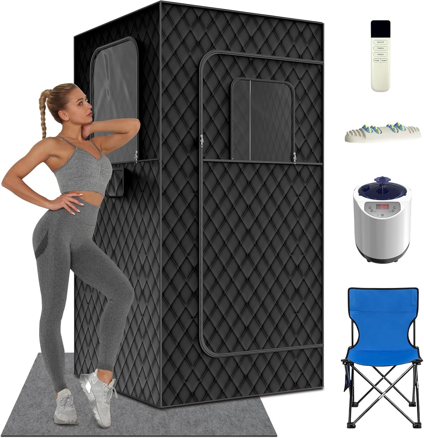 Home Portable Steam Sauna, 3Ft*3Ft*6Ft Sauna Tent Sauna Box with 3L 1200W Steamer, Remote Control, Folding Chair, 15 Levels 60 Mins Working（Wider&Taller 3Ft*3Ft*6Ft，Black）