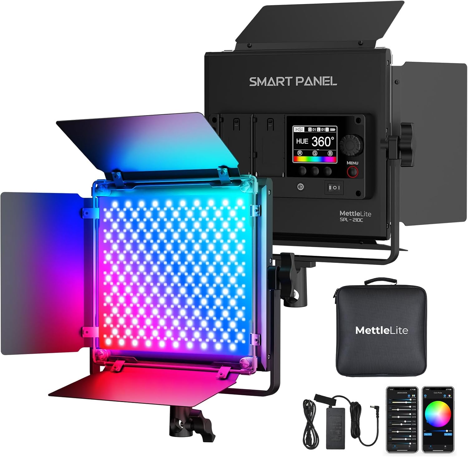 Mettlelite SPL210C RGB LED Video Light with APP Control, 360 Full Color RGB Panel, 2800K-8000K, CRI/TLCI 97+, 10 Scenes, Professional Photography Studio Lighting for YouTube/Stream/Photo/Video