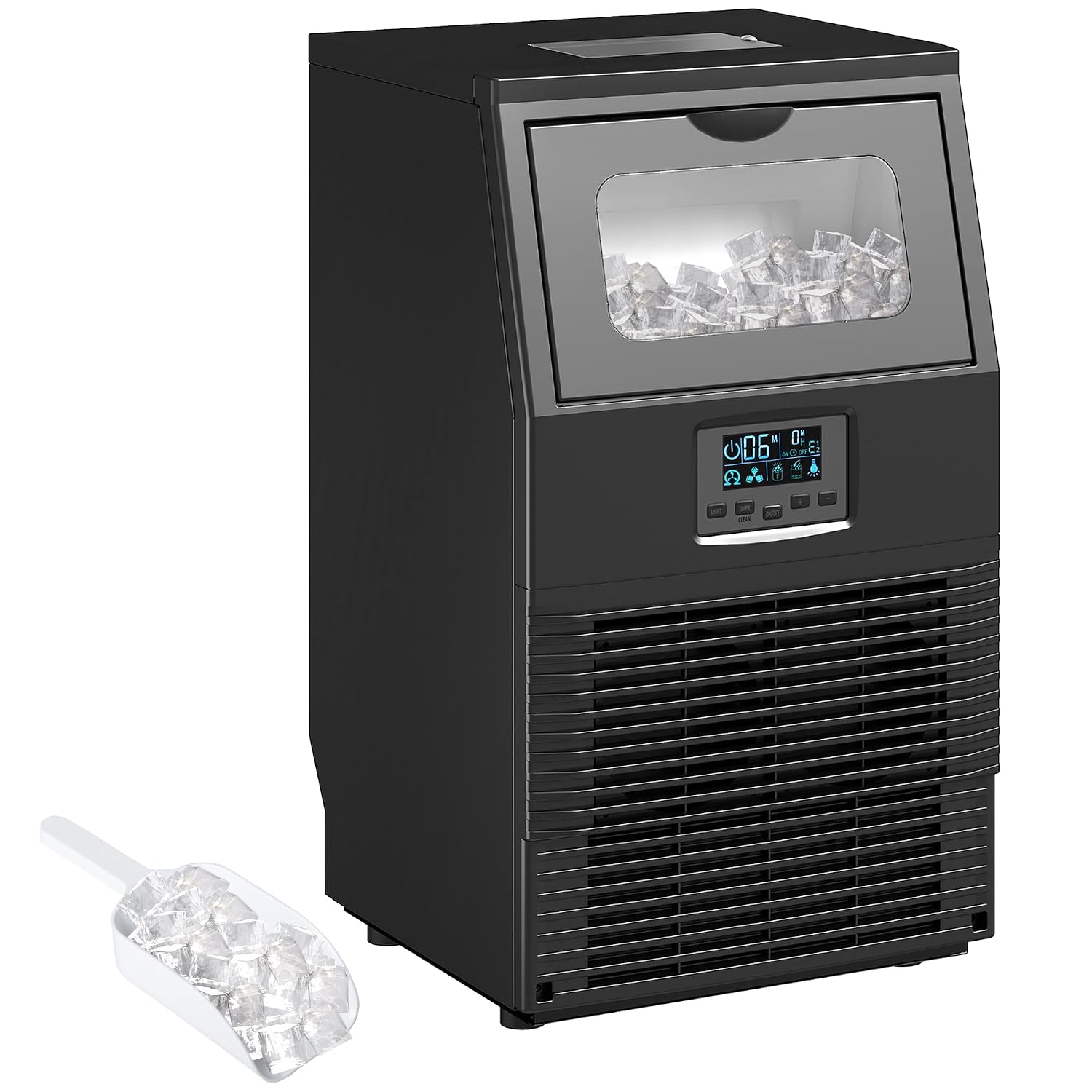 HOMCOM Commercial Ice Maker Machine, Freestanding Industrial Ice Cube Maker with Digital Control, Ice Scoop, Self-cleaning, 4kg Ice Storage, 30kg/24 Hours for Home, Office, Bar, Restaurant, Black
