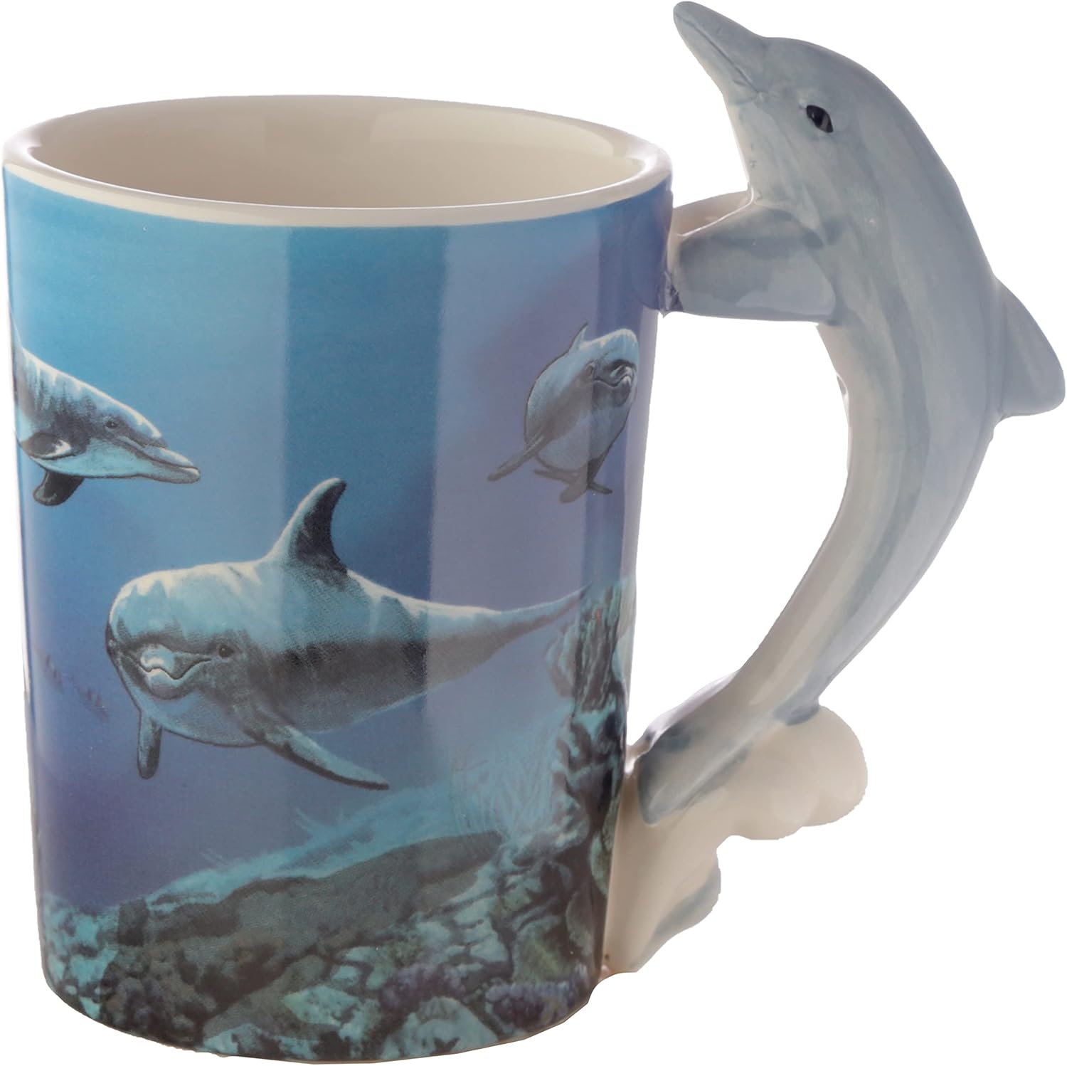 Puckator Dolphin Underwater Decal Ceramic Shaped Handle Tea Coffee Mug - Funny Home Accessories Cute Gifts for Girlfriend Large Mugs for Men Women Hot Drinks Cups Presents Secret Santa Gift