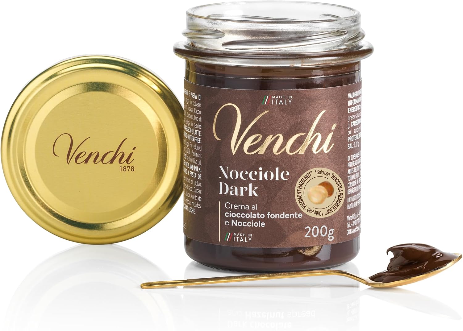 Venchi - Dark Chocolate and PGI Piedmont Hazelnut Spread, 200 g - Gluten Free - Vegan