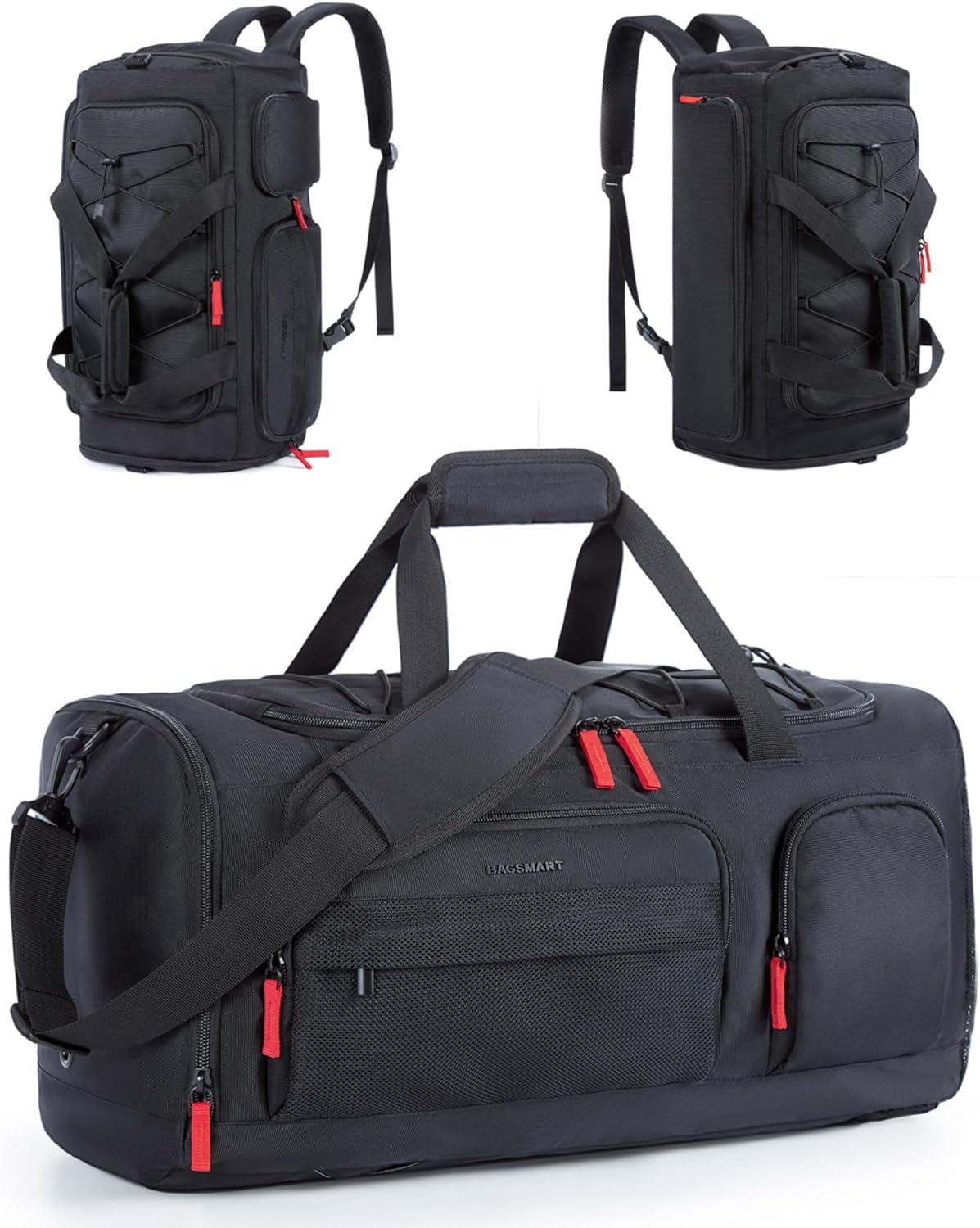 BAGSMART Gym Bag for Women & Men, 35L Sports Travel Duffel Bag with Shoe Laptop Compartment，Anti-Theft Carry On Weekender Bag for Airplane,Workout Overnight Backpack for Travel,Black