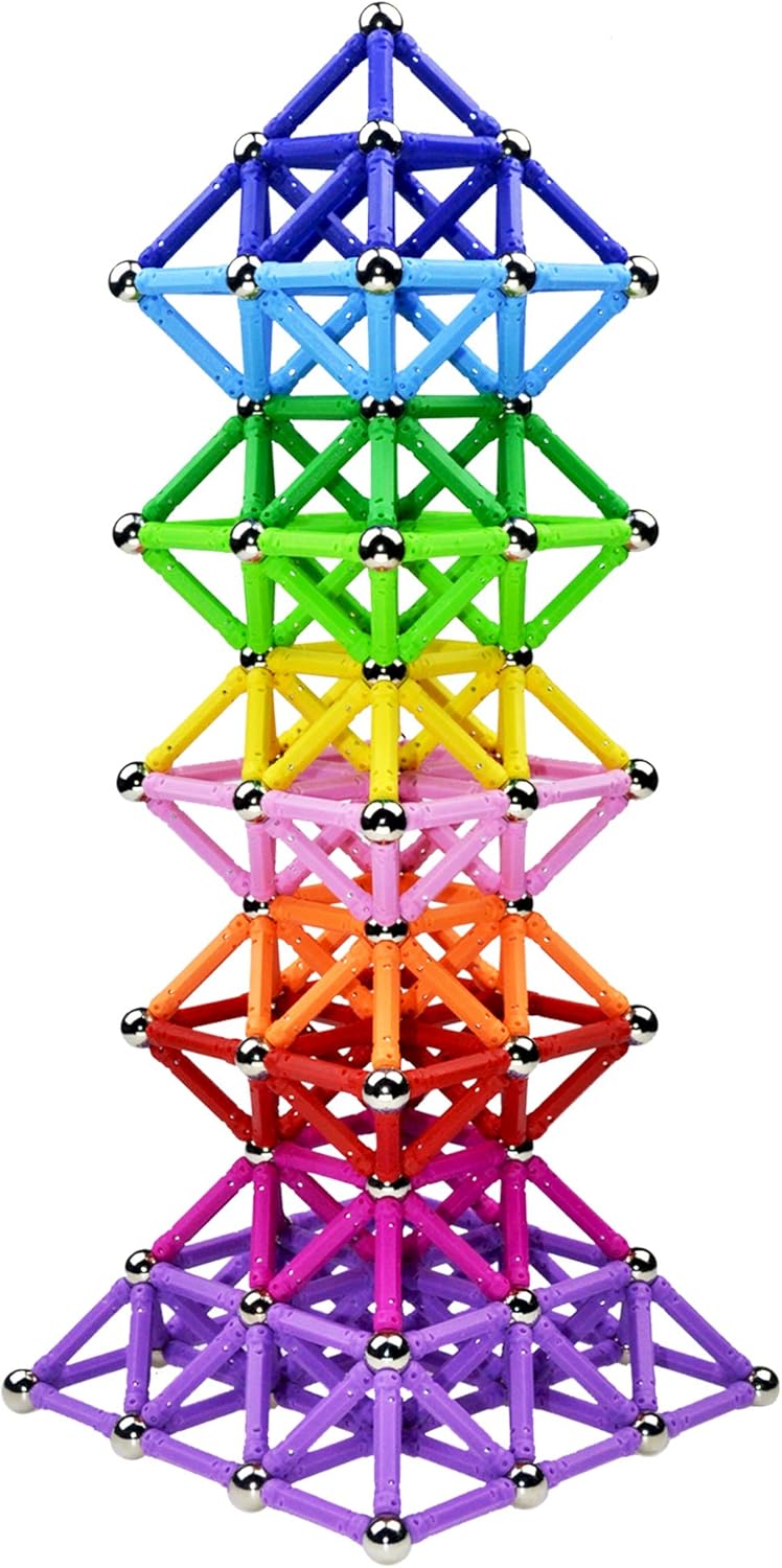 204Pcs Magnetic Building Sticks Blocks Toys, Magnet Educational Toys Magnetic Blocks Sticks Stacking Toys Set for Kids and Adult, Building Toy 3D Non-Magnetic Balls with Storage Bag