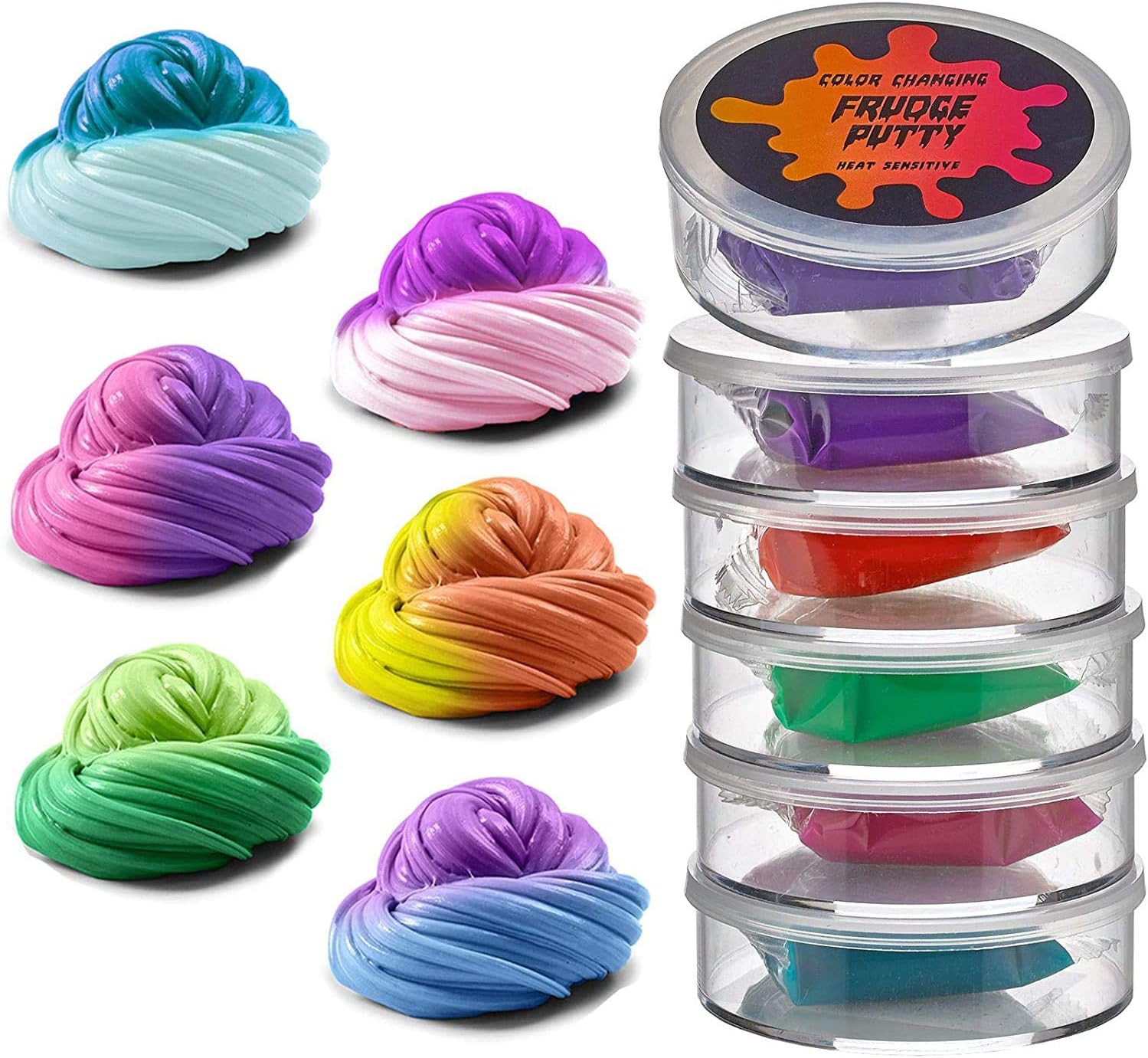 Color Changing Frudge Putty Heat Sensitive - Squeeze Craft Mini Slime Putty - for Sensory and Tactile Stimulation, Event Prizes, Slime Parties, Educational Game, Fidget Toy (12 Pack 0.5 Oz.) (6 Pack)
