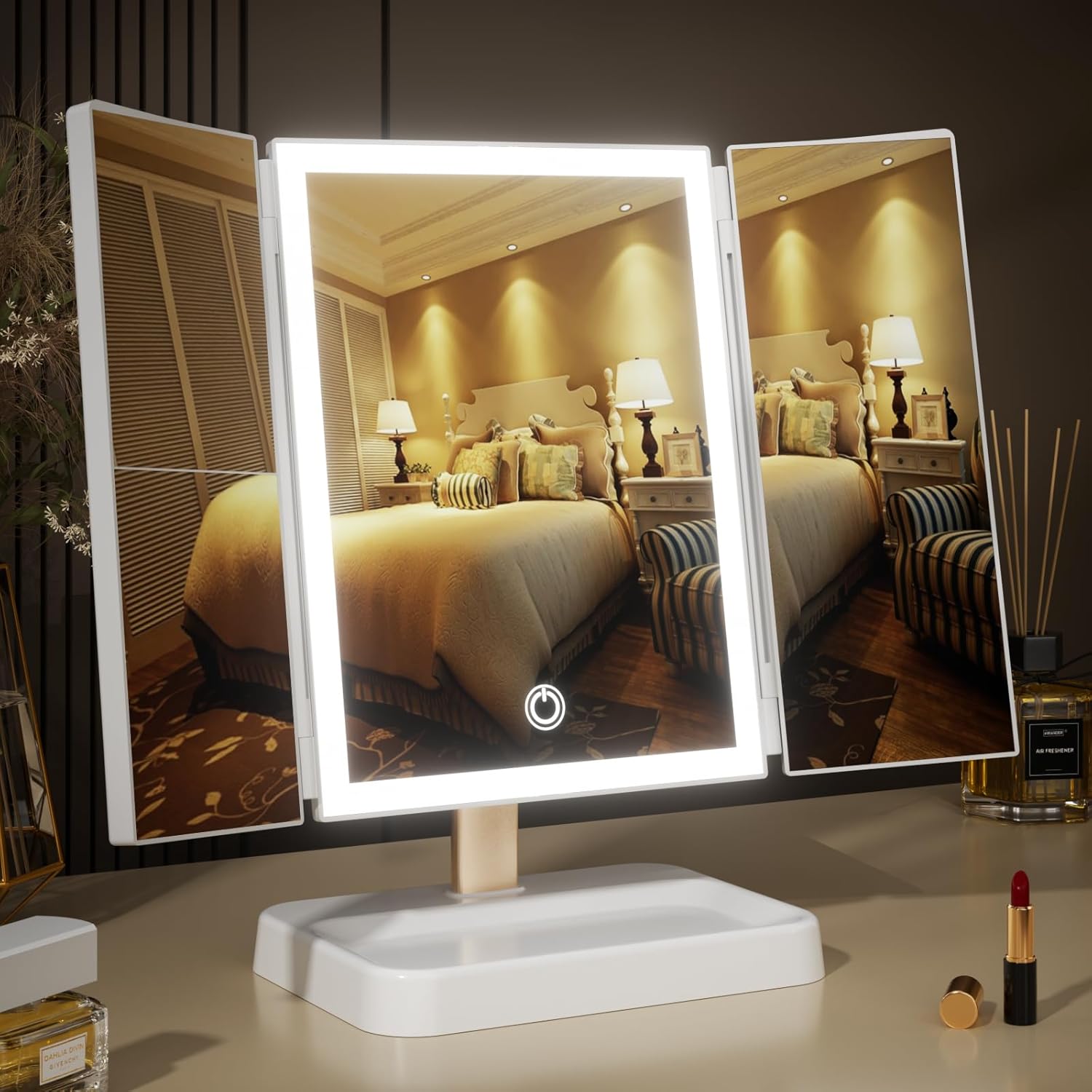 for Mom Makeup Mirror Vanity Mirror with Lights, 14.4" L x 9.1" W Rechargeable Lighted Mirror with 1X 2X, 3X, Magnification, Touch Control