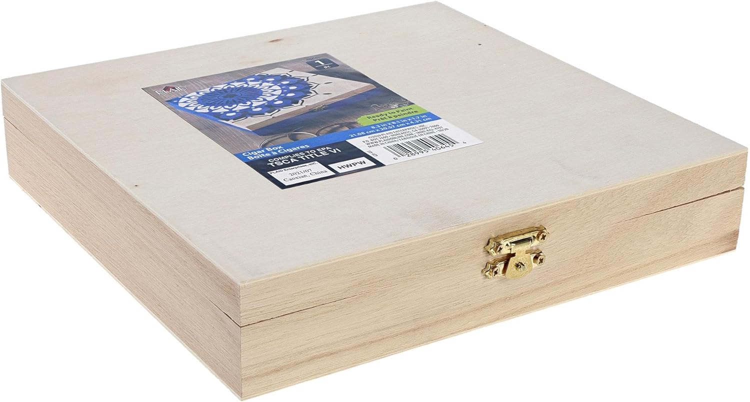 Plaid 40645e Natural Wood Cigar Box, Beige, 1.7" H X 8.3" L X 8.1" W