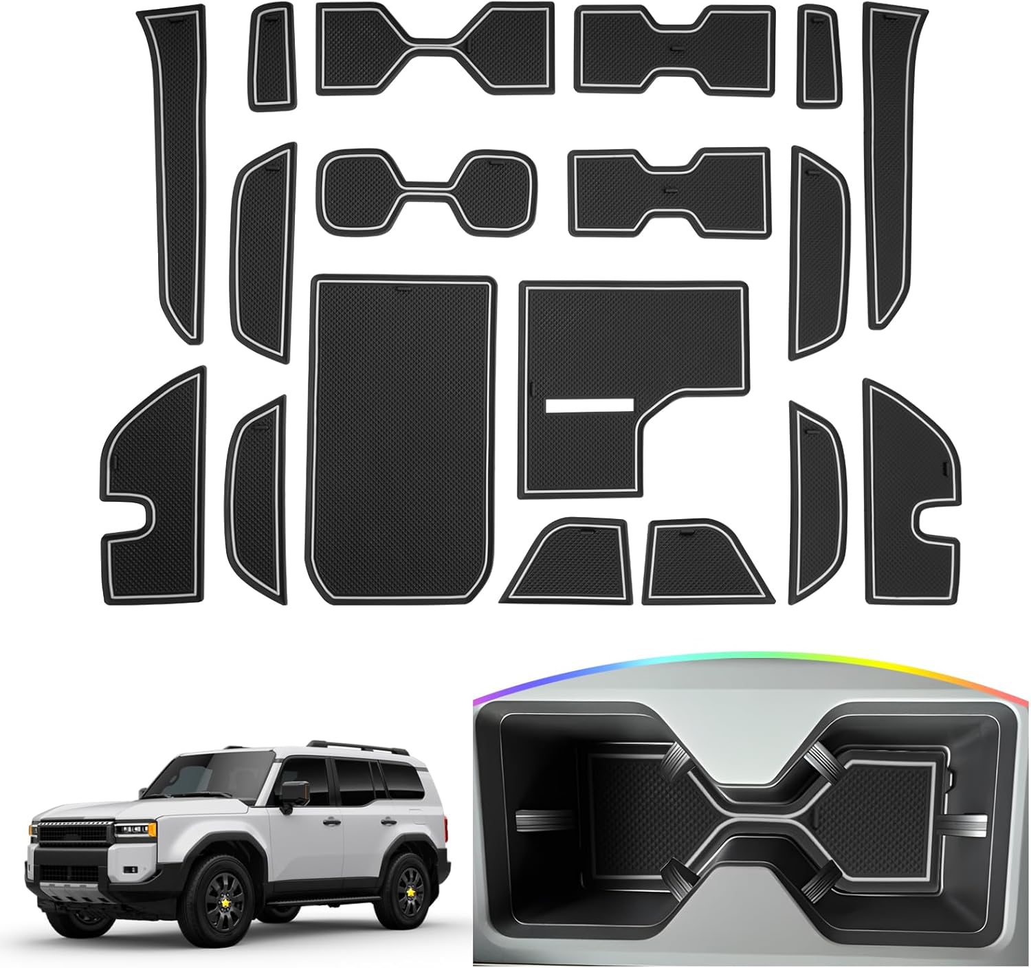 SKTU Door Slot Mat for 2024 2025 Toyota Land Cruiser Door Groove Gate Pad 18Pcs Fit 2024 2025 Land Cruiser Accessories Door Compartment Cup Center Console Liners Land Cruiser Floor Liners (White)