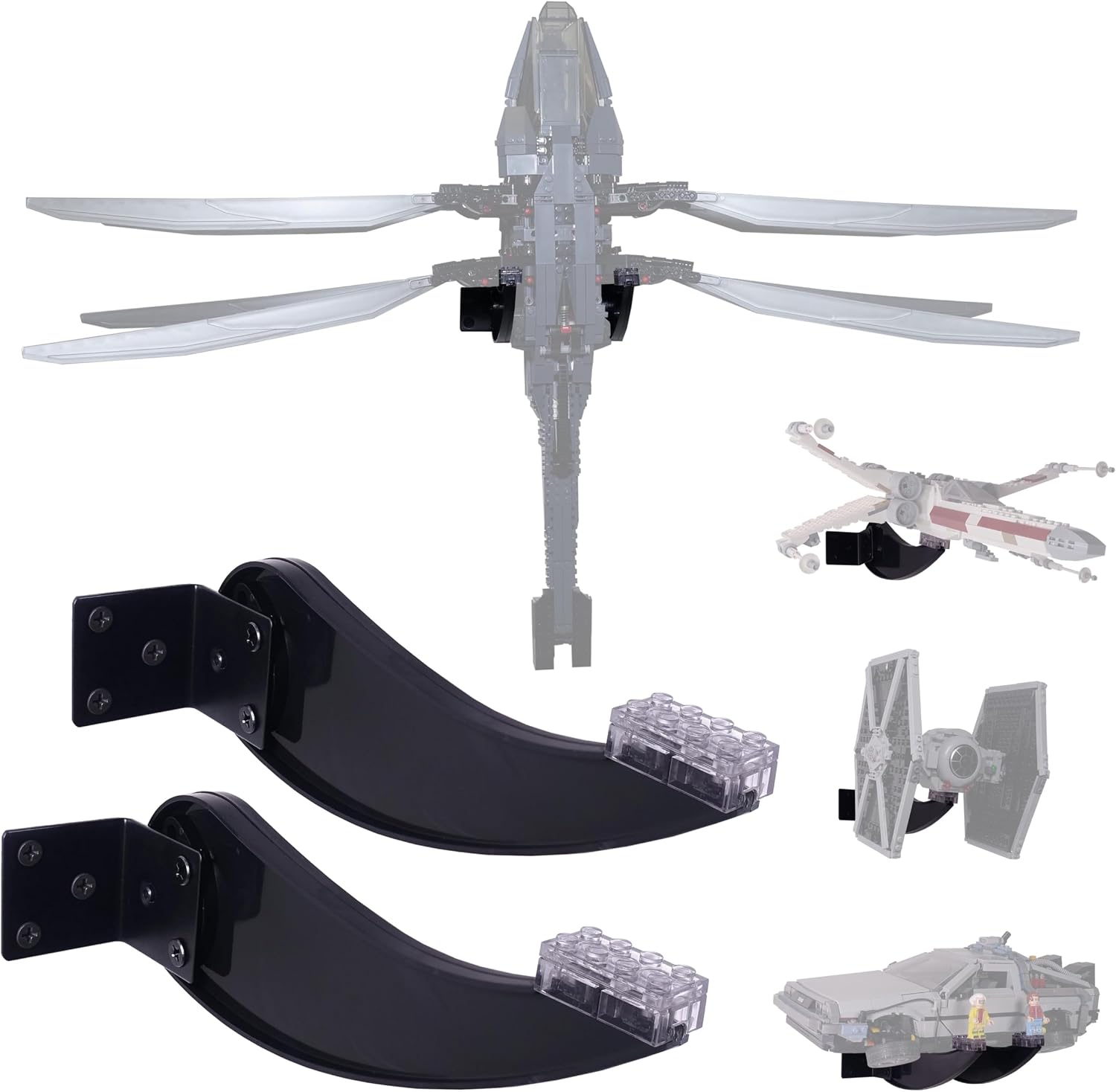 (2 Packs) Wall Mounts for LEGO 10327 Icons Dune Atreides Royal Ornithopter, 10300 Time Machine, for Helmet, Head, Mask sets, Plane Building Block kits etc. Adjustable angle brackets, wall mounts only.