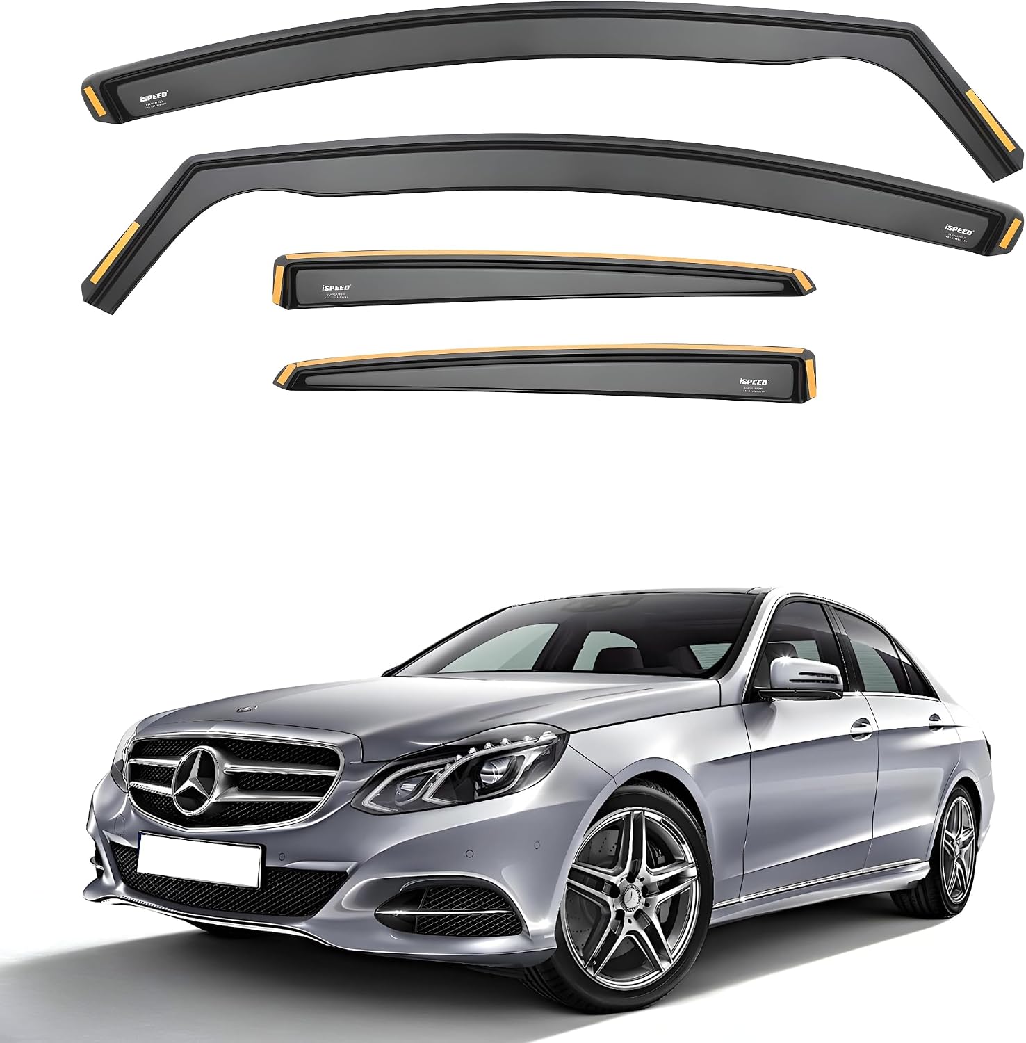 iSpeed Wind Deflectors For Mercedes E Class W212 2009-2016 4 Door Saloon 4pc Set - Keep Your Car Ventilated in Rain - Reduce Wind Turbulence - Tinted In-Channel Type
