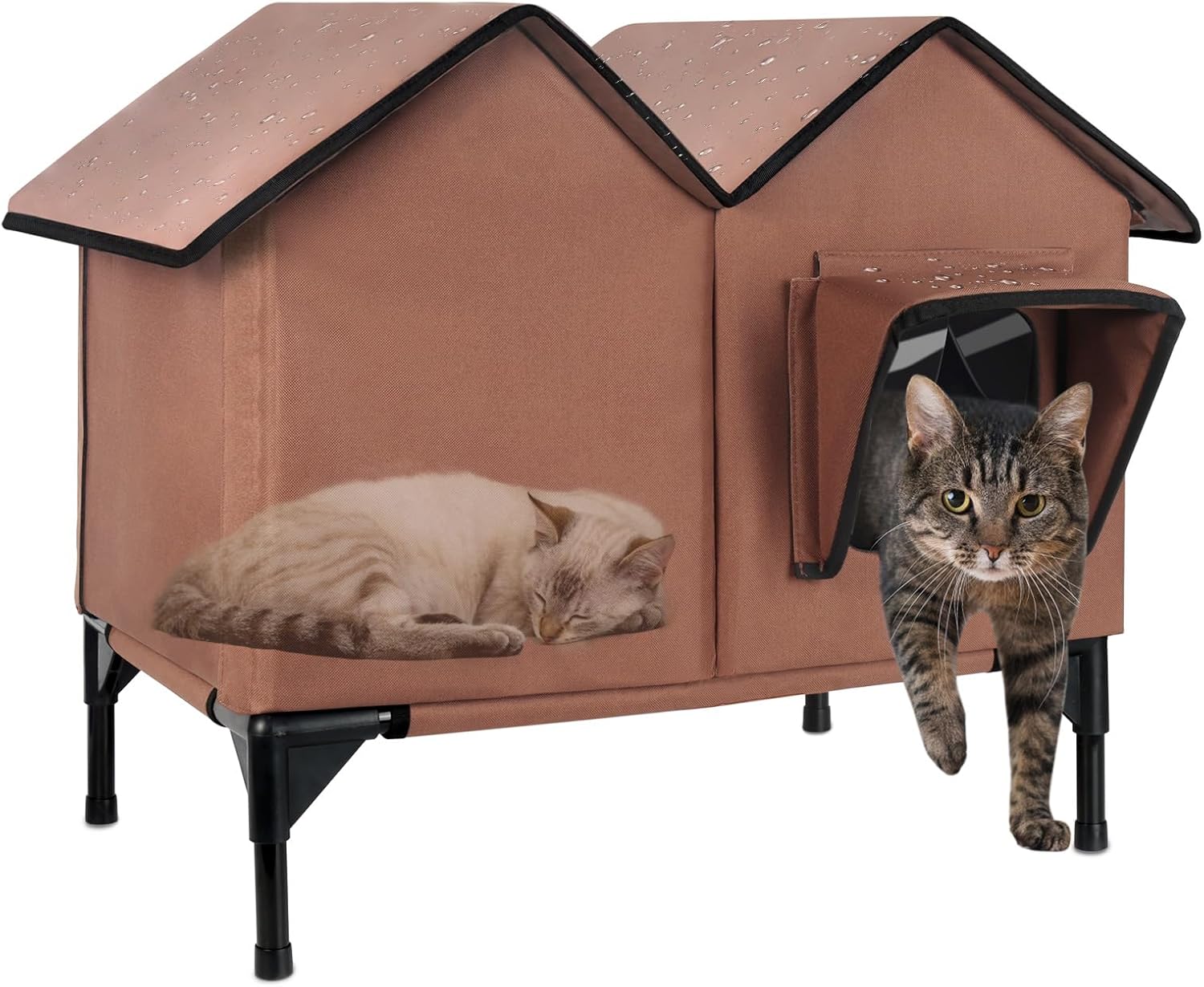 Large Outdoor Cat House Weatherproof, Elevated Outside Cat House for Outdoor Cats, Waterproof Insulated Feral Cat Shelter for Multiple Cats Small Dogs (Brown, Large)