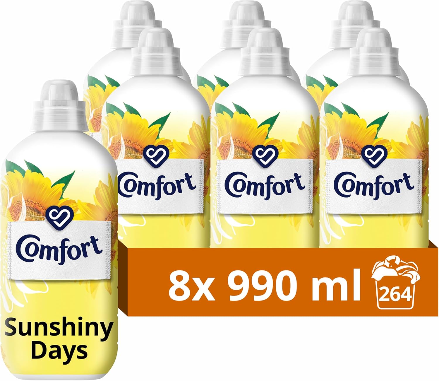 Comfort Sunshiny Days Fabric Conditioner with Stay Fresh technology for 100 days of freshness + fragrance* 8x 990 ml (264 washes)