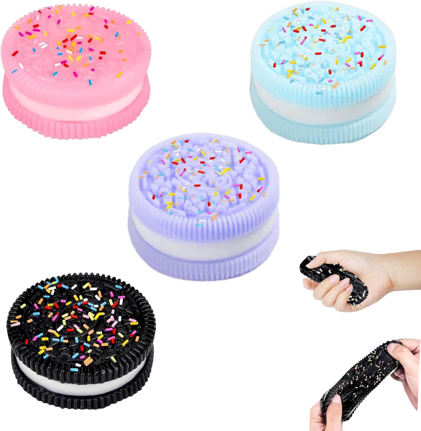 4 Pcs Taba Squishy Toys, Oreo Biscuit Stress Relief Toy, Ultra Soft Decompression Squeeze Toys Pinching Biscuit Simulation Toy, Fufu Fidget Toys for Kids Adults Anxiety Relief Sensory Toys