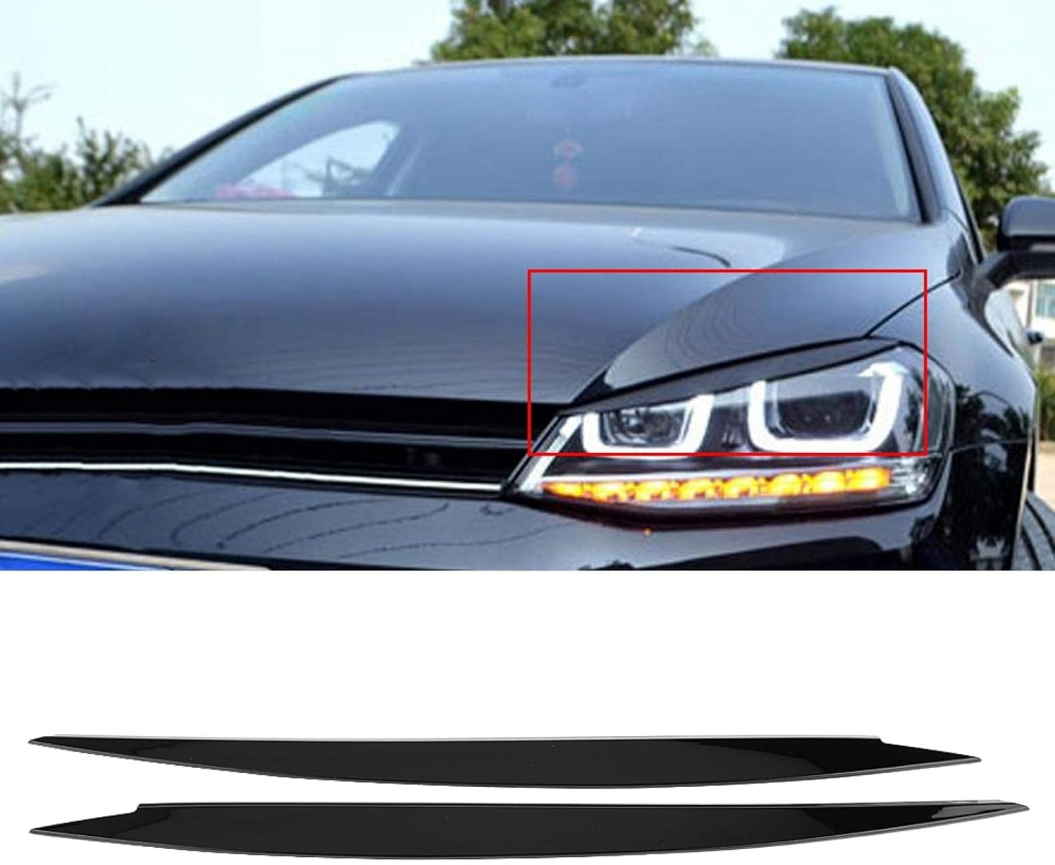 1Pair Headlight Eyebrows Eye Lid Sticker Headlight Eyebrow Eyelids Trim Cover for 7 GTI 2013 2014 2015 2016 2017 2018 (Black)
