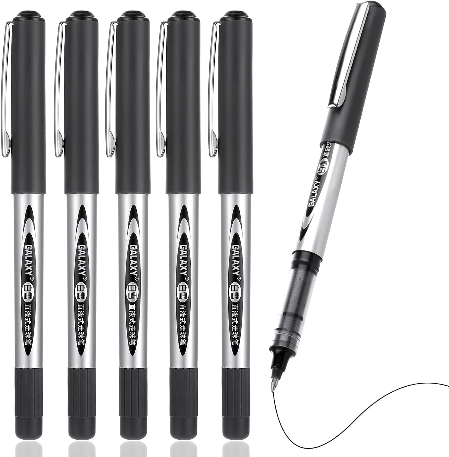 COBEE Rollerball Gel Ink Pen, 6 Pieces 0.5mm Rolling Ball Pens Black Ink Quick Dry Pen Liquid Ink Fine Point Pens Ballpoint Pen Smooth Writing Pens Office Stationary Supplies