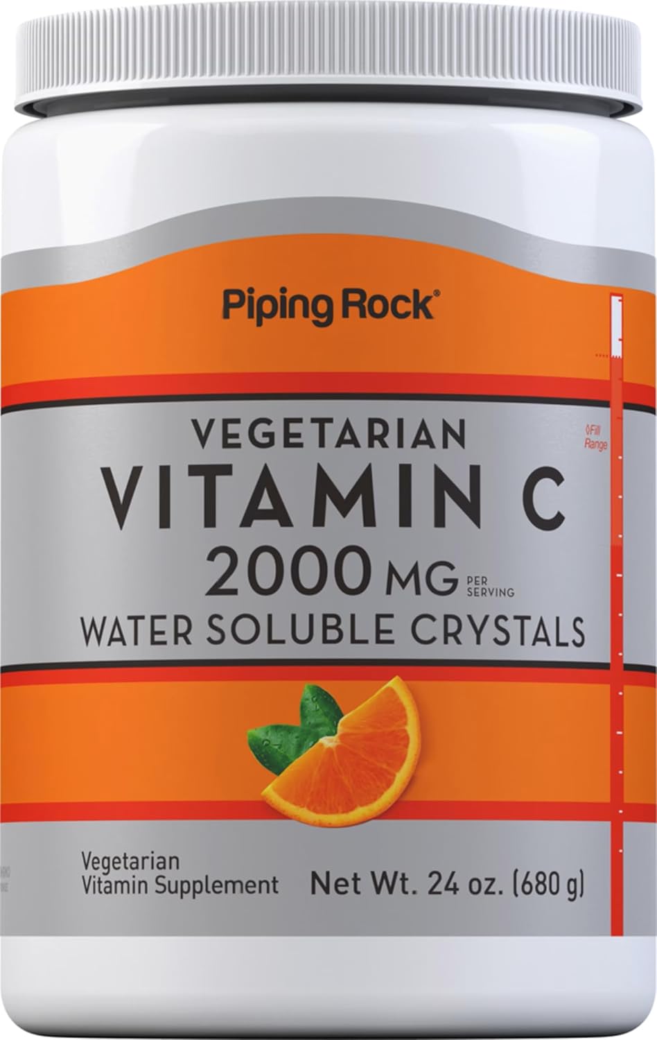 Piping Rock Vitamin C Powder Supplement | 2000 mg | 24oz | Water Soluble Crystals | Vegetarian, Non-GMO, Gluten Free