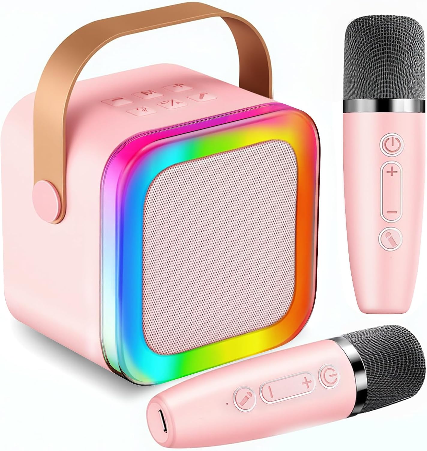Karaoke Machine for Kids Teen Adults, Mini Karaoke Machine with 2 Wireless Microphones and LED Lights Toys for Christmas Birthday Party, Home, Gifts for 3-12+ Year Old Girls Boys