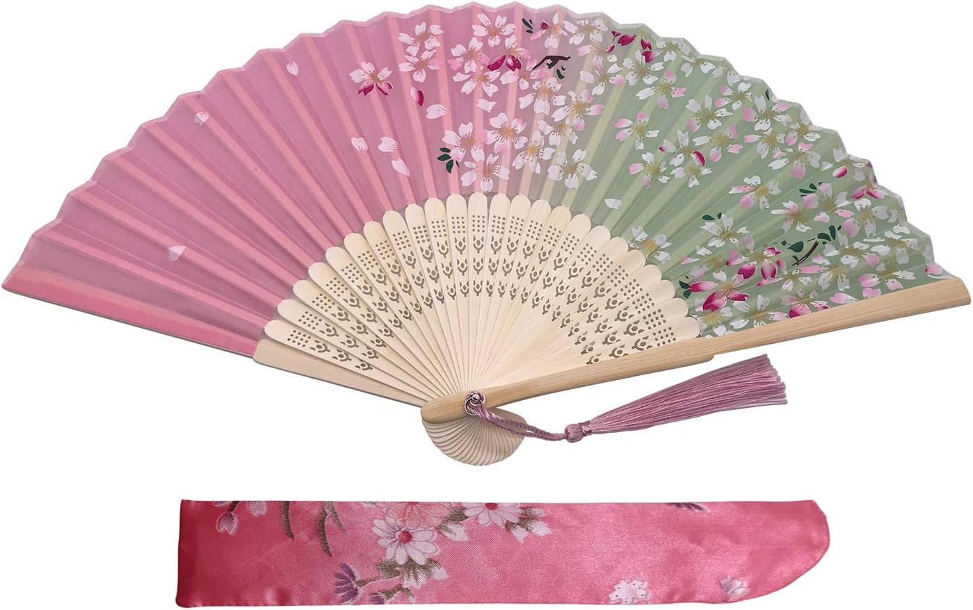 Kibon Folding Fans, Handheld Fans, Hand Fans, Bamboo Fans with Tassel for Birthday Gifts Dancing Cosplay Wedding Party Props Decoration (Pink)