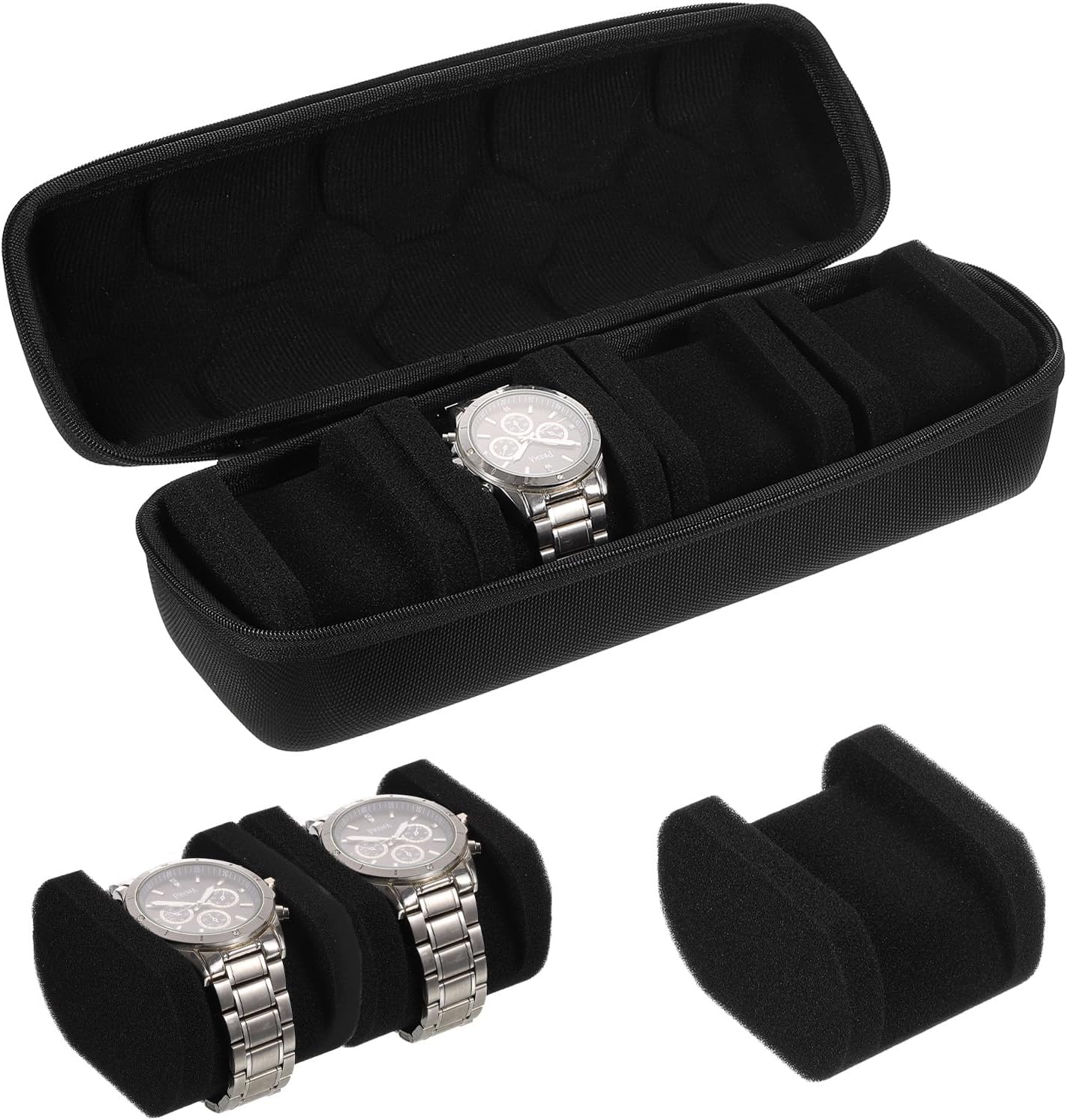 sourcing map 4 Slots Hard Watch Travel Case, Watch Display Storage Box Organizer for Men Women with Soft Pillow for Most Watches and Smart Watches Up to 40mm, Black