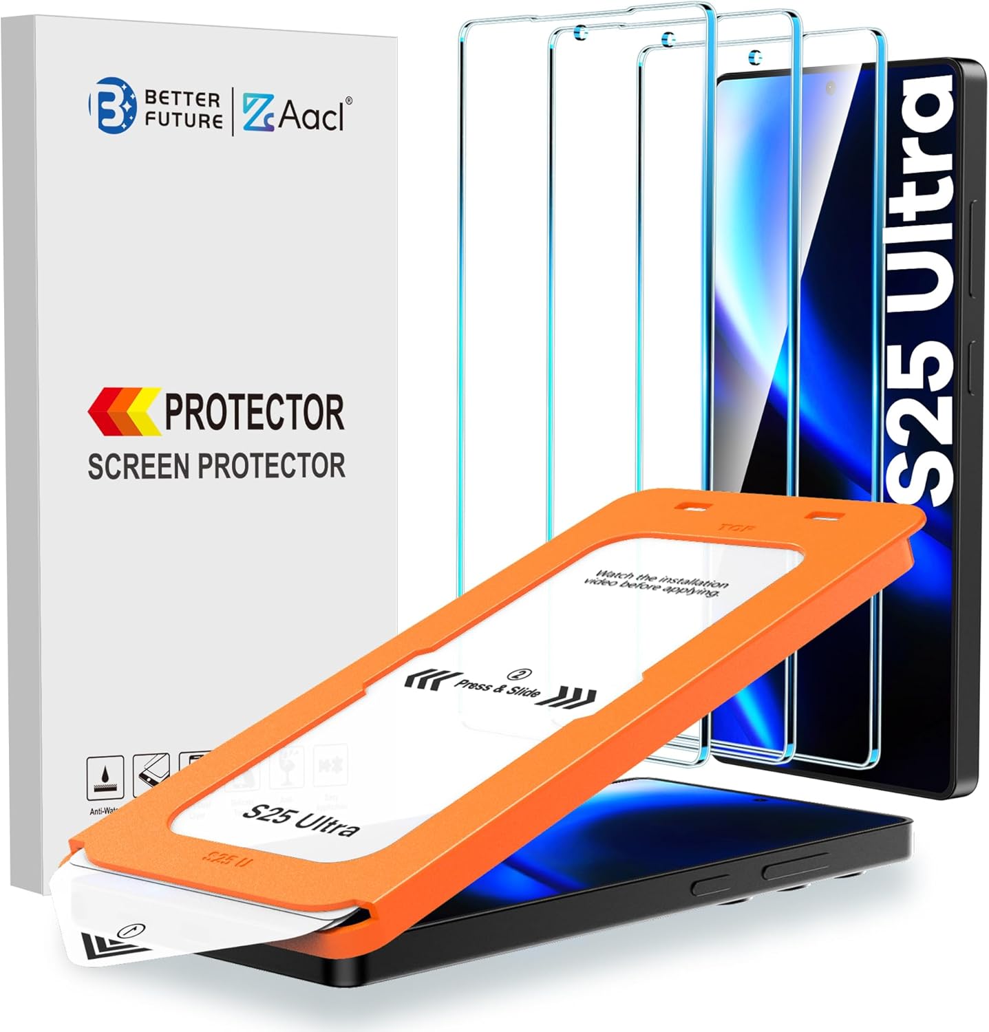 AACL 3-Pack for Samsung Galaxy S25 Ultra Screen Protector Tempered Glass, 9H Glass for S25 Ultra Screen Protector 5G, [Fast Alignment Tool] [Bubble Free] [6.9 Inch]