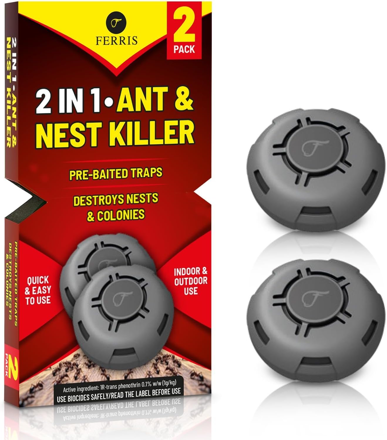 FERRIS | 2pk Ant Killer Bait Station Destroys Ants and their Nests | Ant Traps used Indoors, Kills Ant Colonies Use at Home & Garden | Strongest Control System - Clean and Easy to Use, Creates No Mess