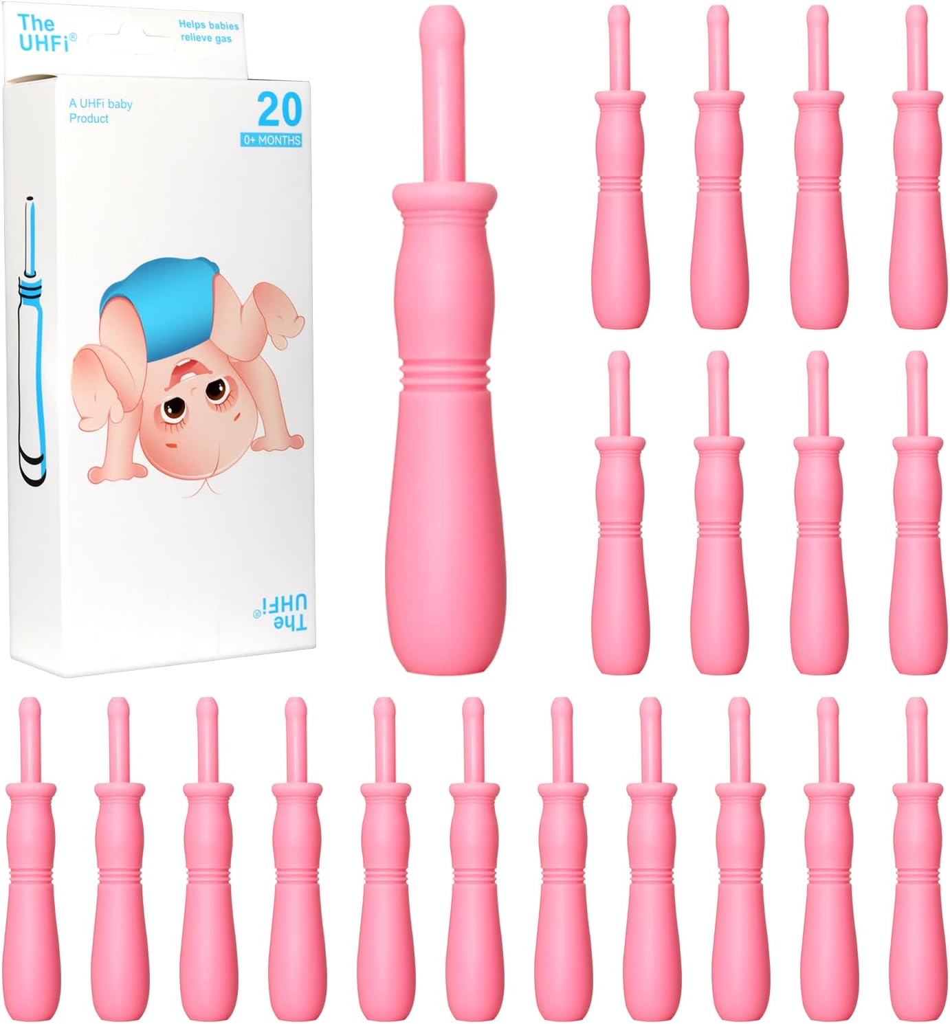 uhfi Gas and Colic Reliever for Babies, 20 Count Natural Solution Effective Instant Constipation Gas Relief for Babies Boys Girls Colic and Gas Relief, Pink