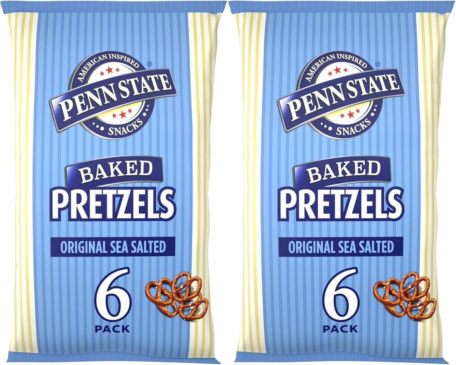 Penn State Original Sea Salted Baked Pretzels - 6 Pack (Pack of 2) | Crispy, Oven-Baked Snack | Classic Savory Flavor | Great for Sharing