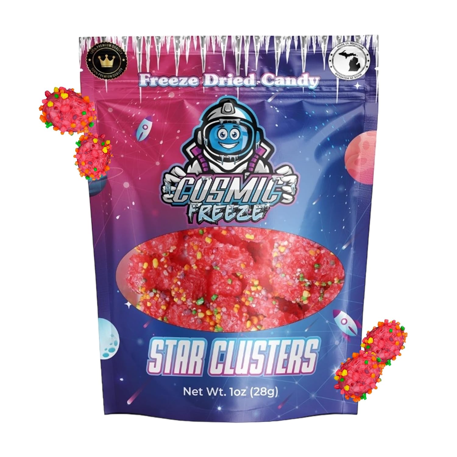 Star Clusters Freeze Dried Candy Pack, Crunchy Dry Frozen Candy Freeze Dried for Mix-In Snacks, Gluten-Free, Made in USA, 1.0 Oz, 1-pack
